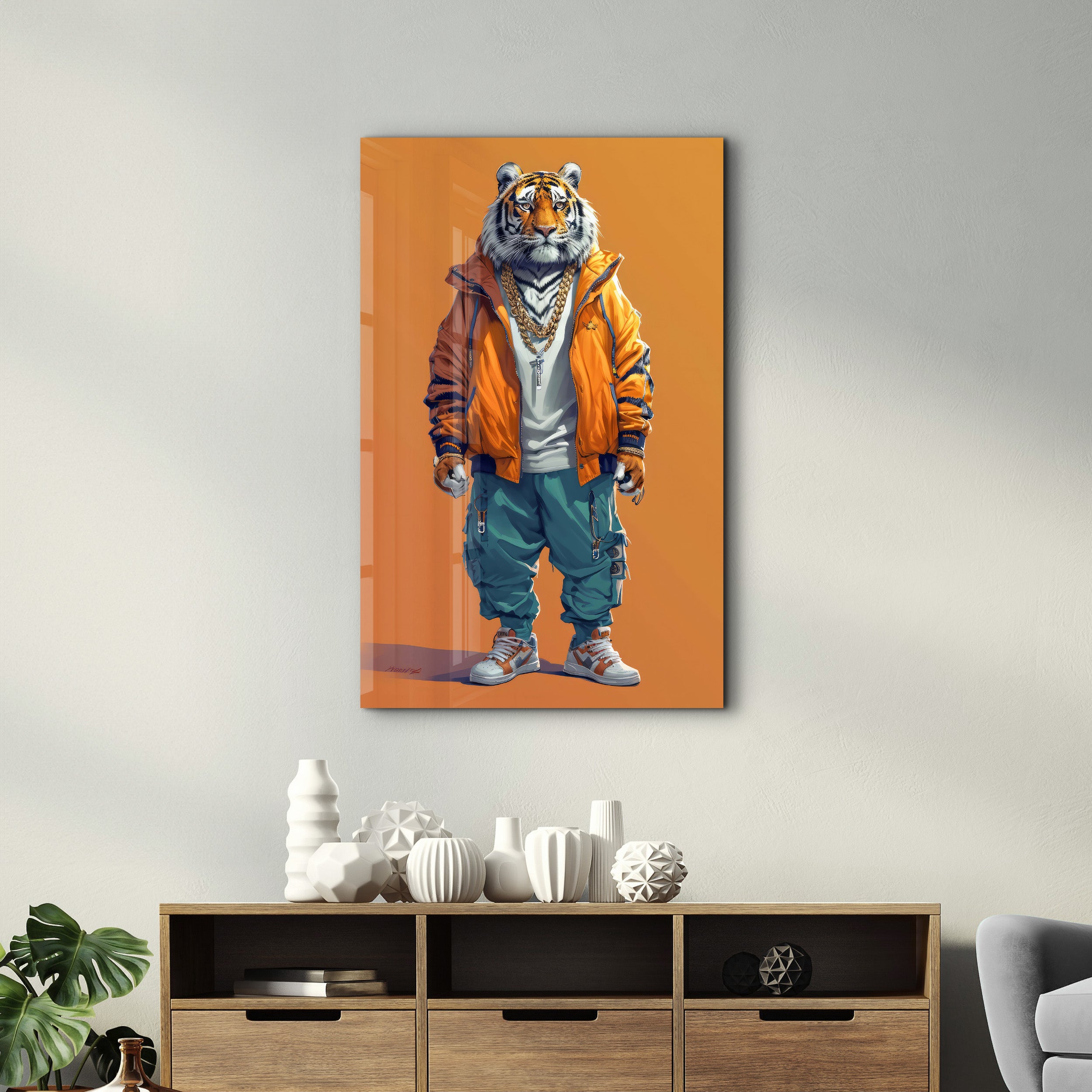 Stilvoller Tiger – <tc>Glasbild</tc>