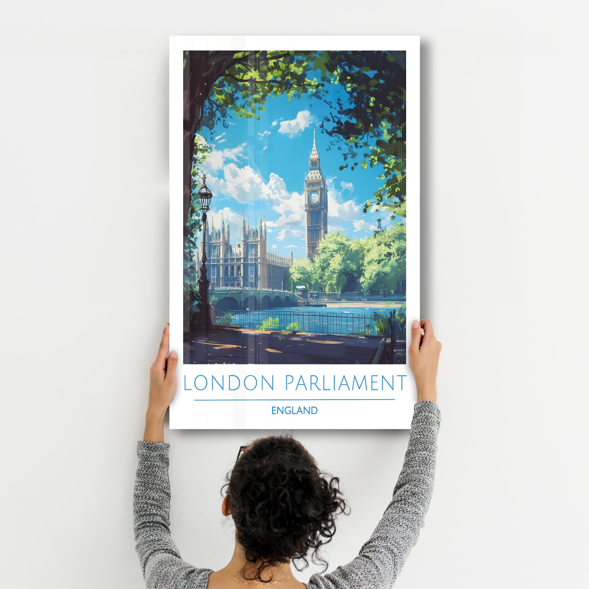 Londoner Parlament England-Reiseposter | <tc>Glasbild</tc>