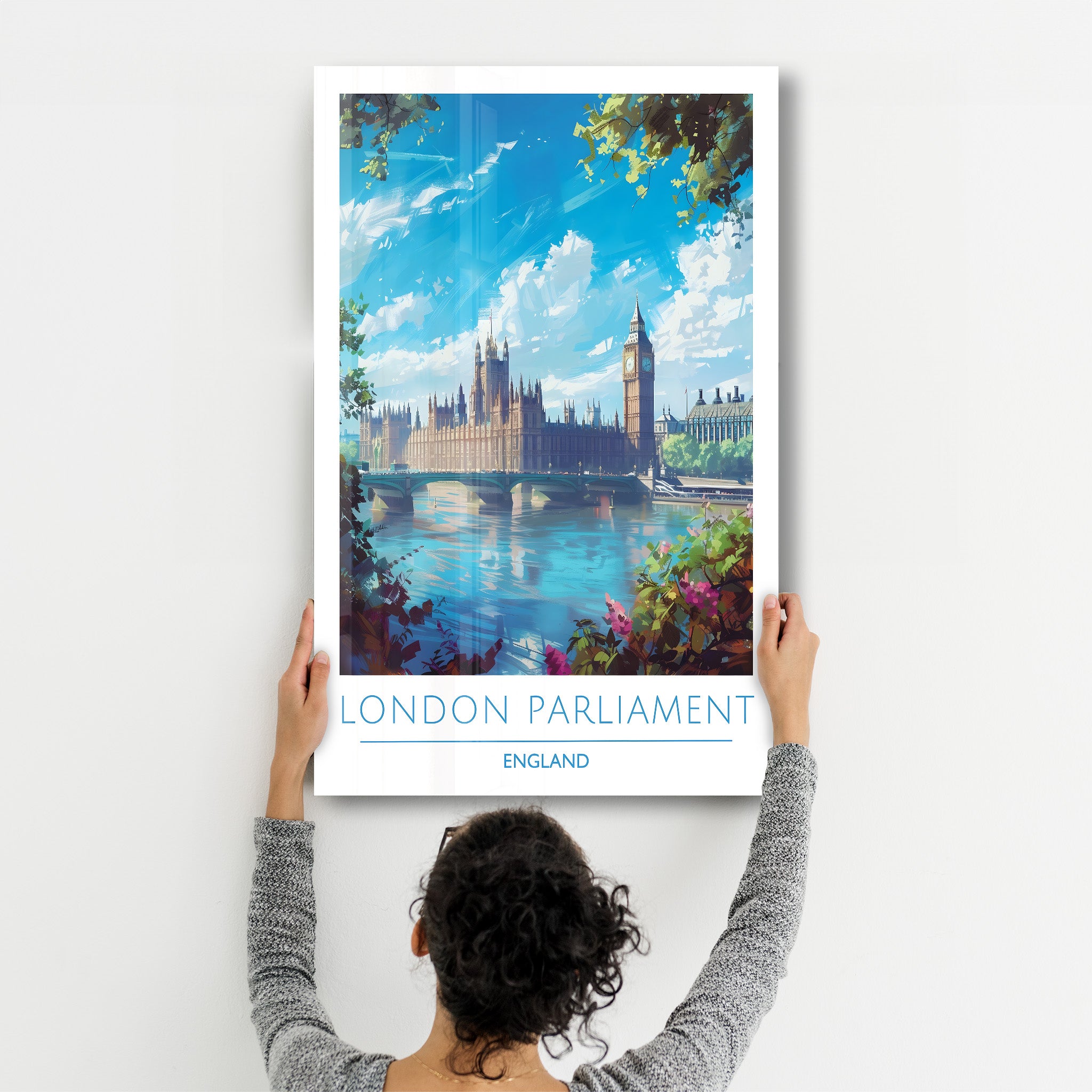 Londoner Parlament England-Reiseposter | <tc>Glasbild</tc>