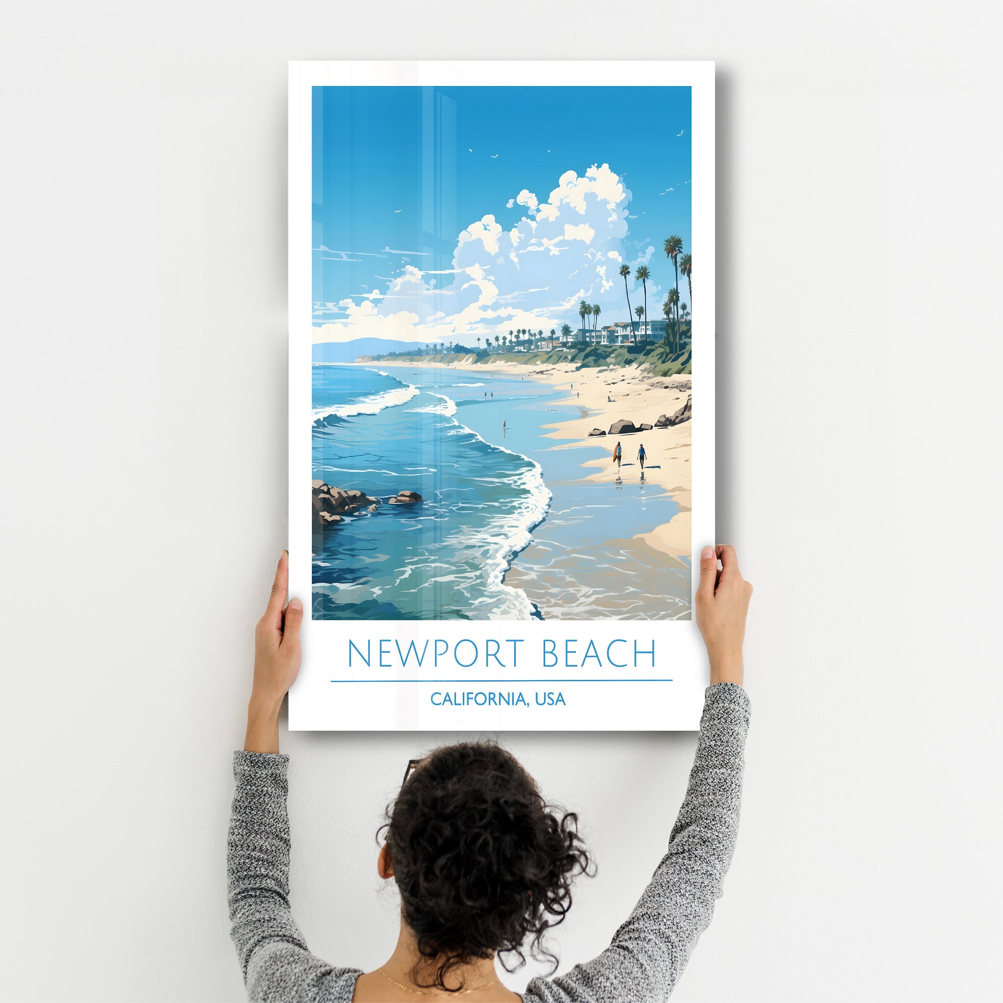 New Port Beach California-Travel Posters | Glass Wall Art