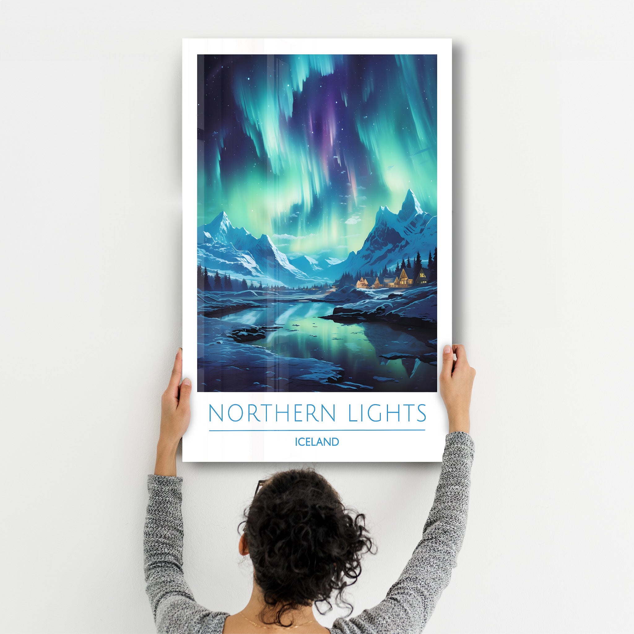 Nordlichter Island-Reiseposter | <tc>Glasbild</tc>