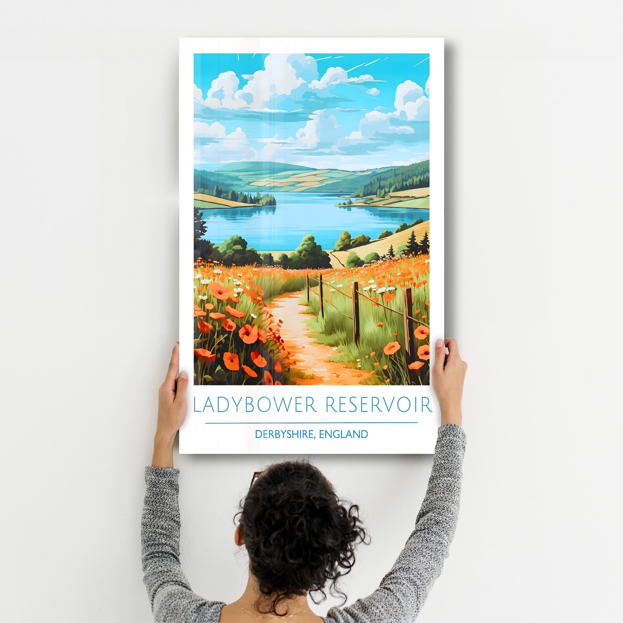 Ladybower Reservoir-Derbyshire England-Reiseposter | <tc>Glasbild</tc>