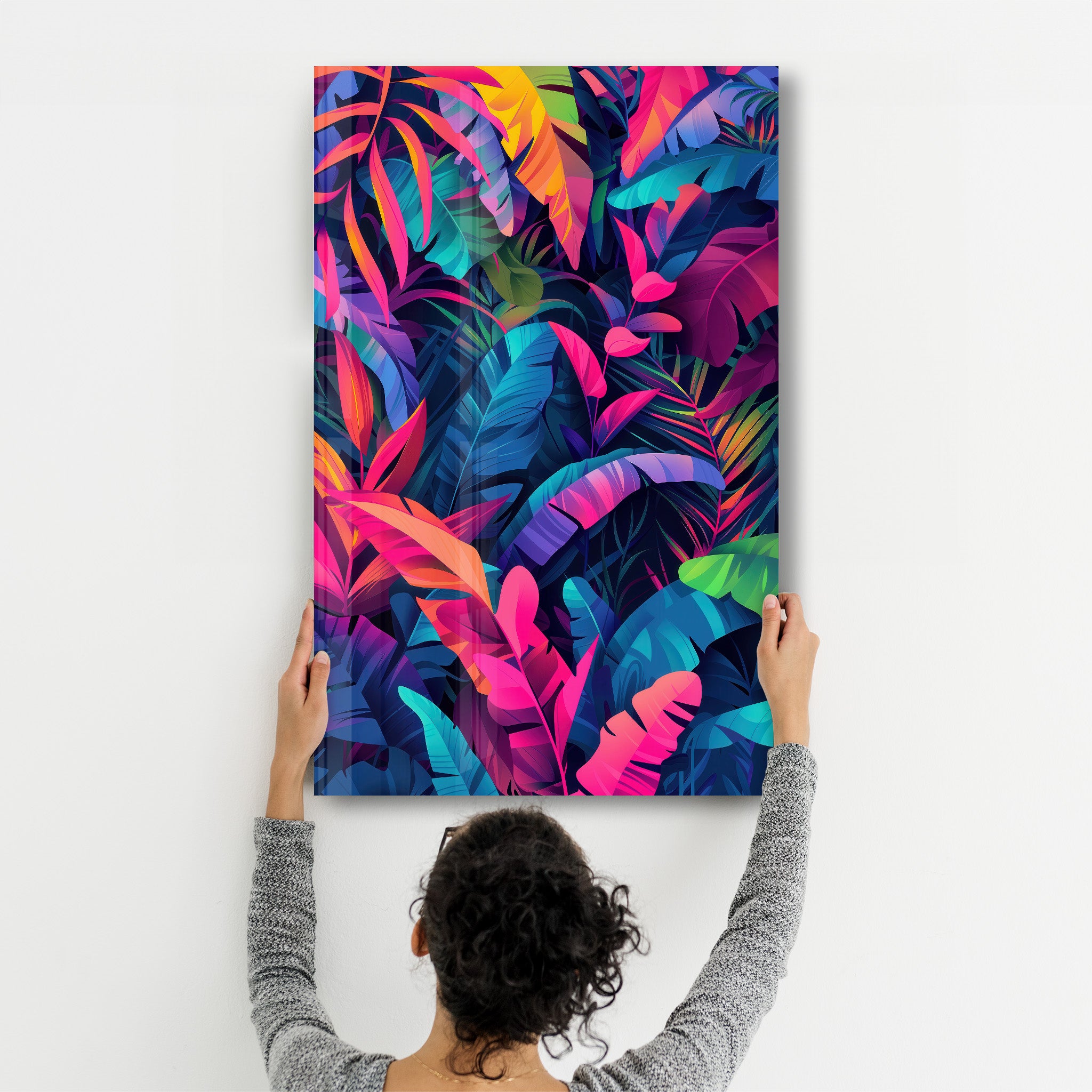 Colorful Tropical Leaves - Glass Wall Art