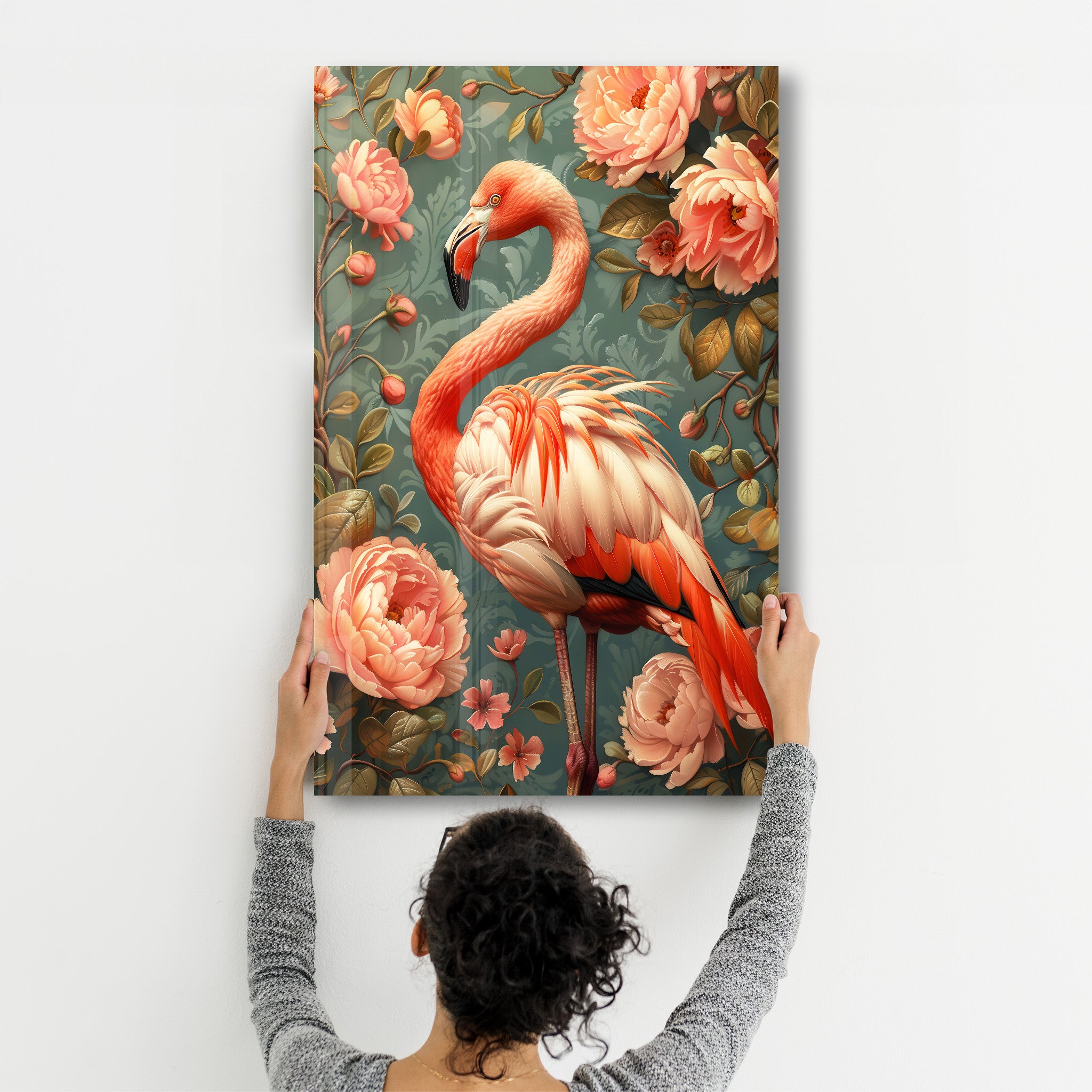 Beautiful Flamingo Pastel Tones - Glass Wall Art