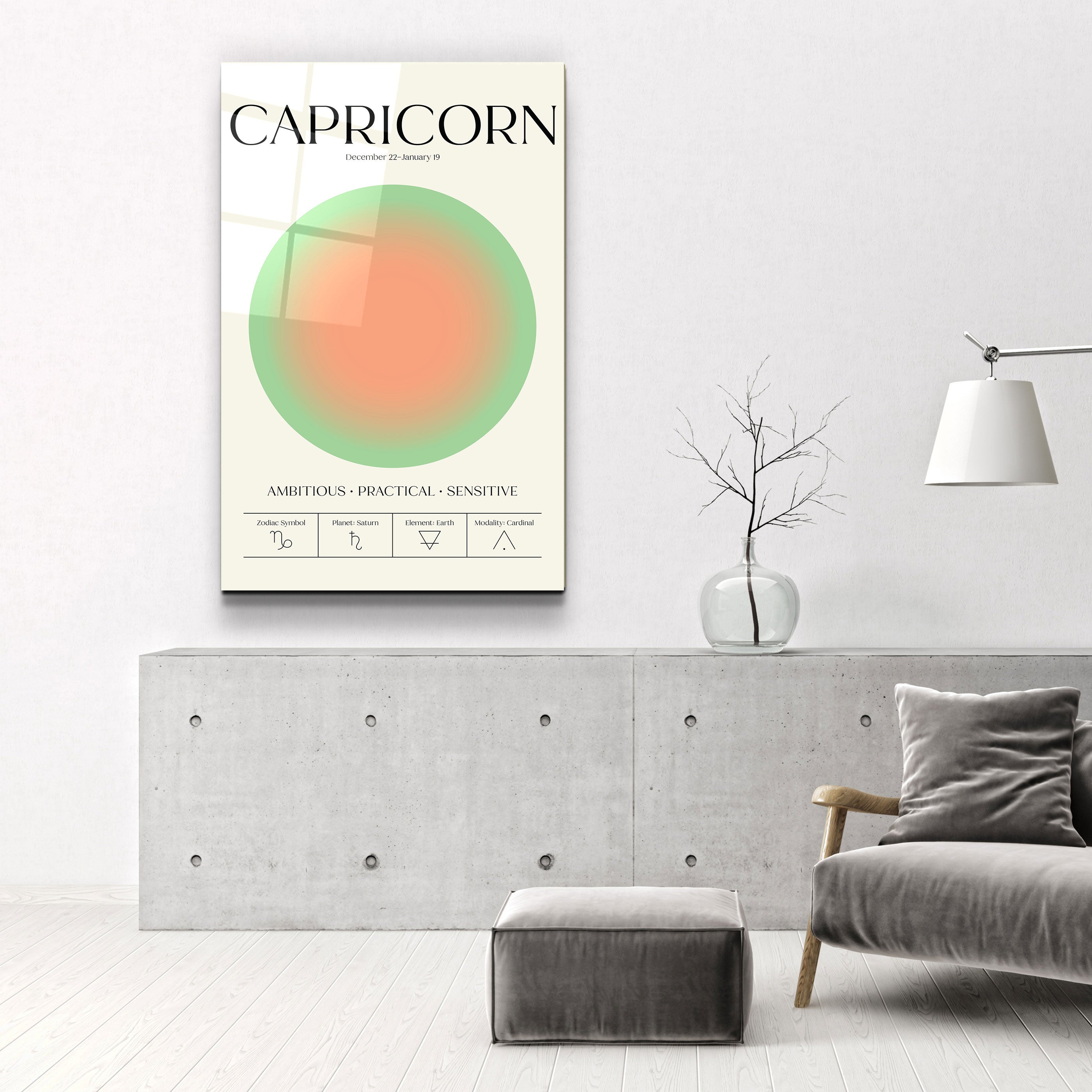 .."Capricorne - Collection Aura". Art mural en verre du zodiaque