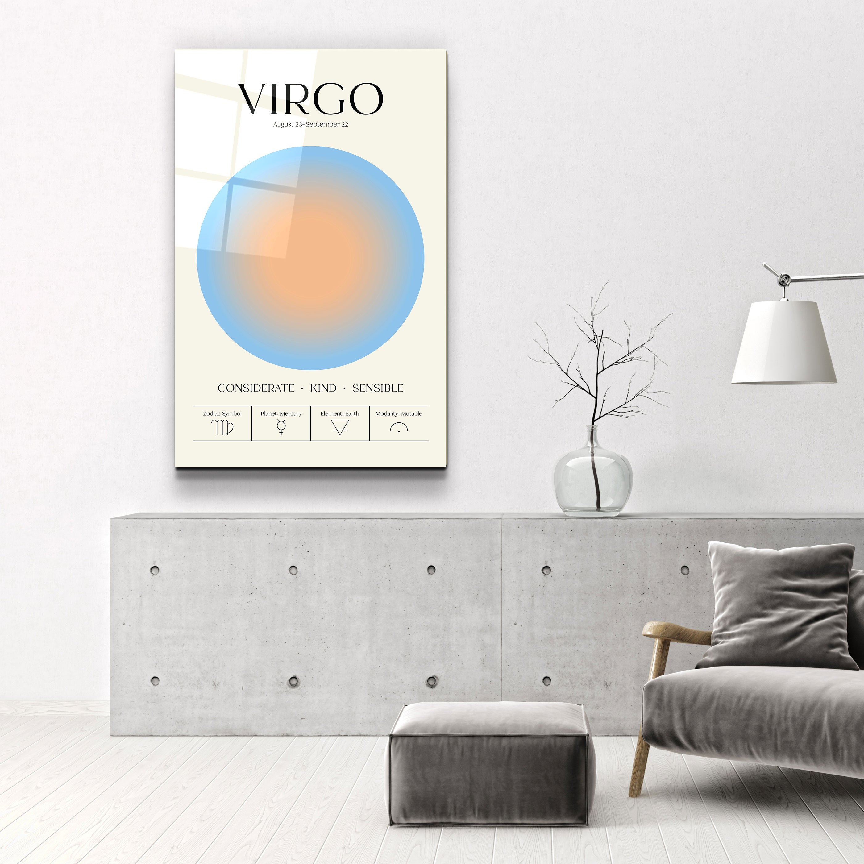 ."Virgo - Aura Collection". Zodiac Glass Wall Art