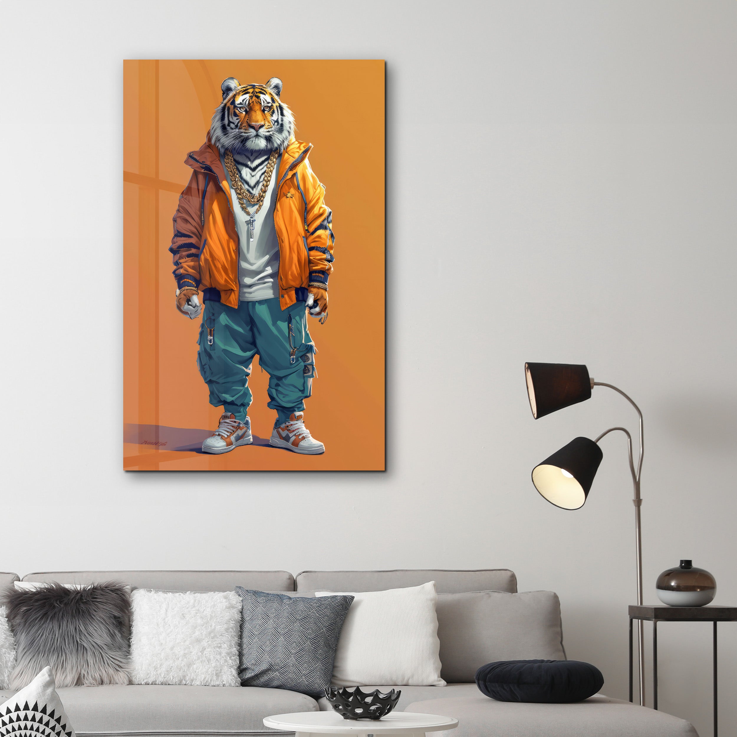 Stilvoller Tiger – <tc>Glasbild</tc>