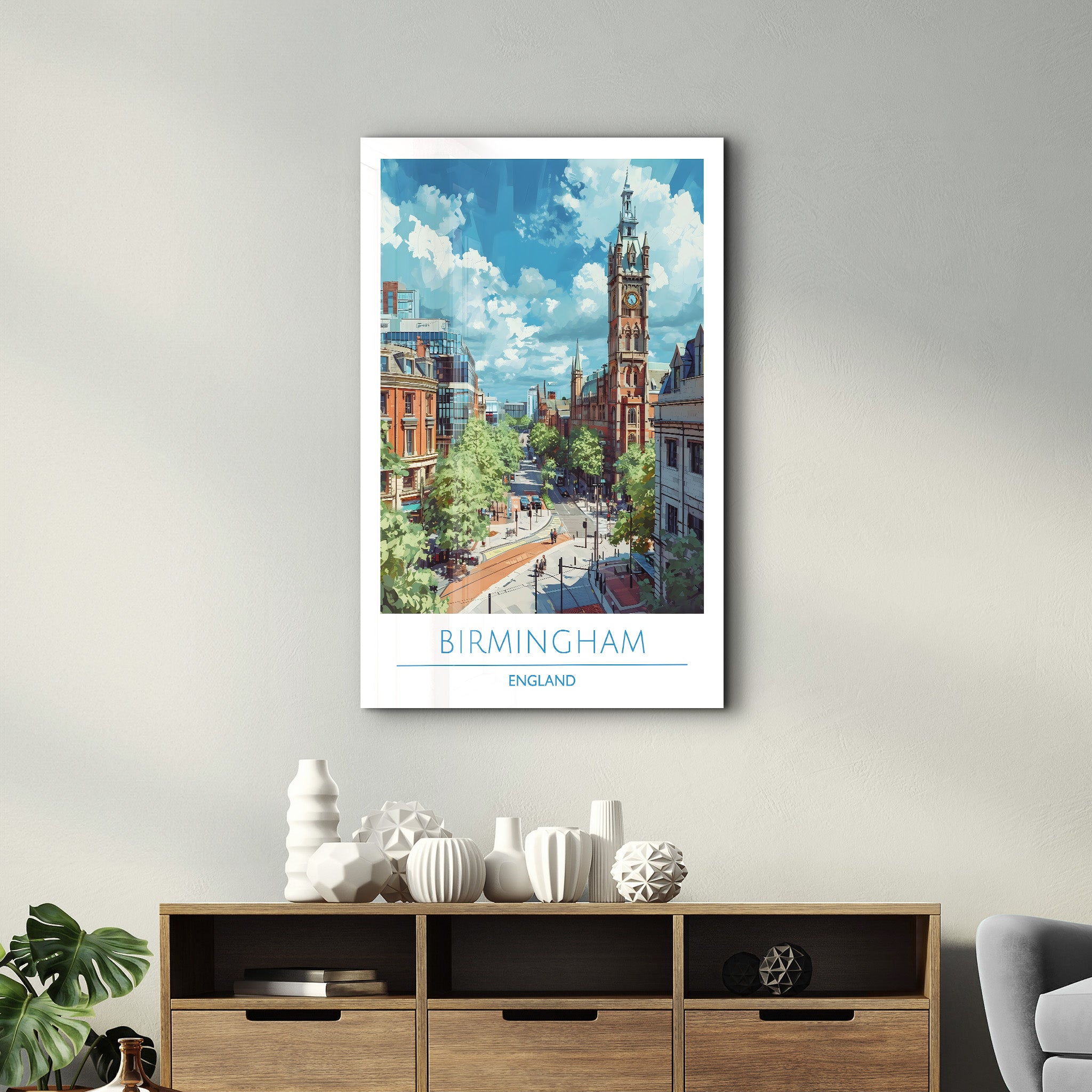 Birmingham England-Reiseposter | <tc>Glasbild</tc>