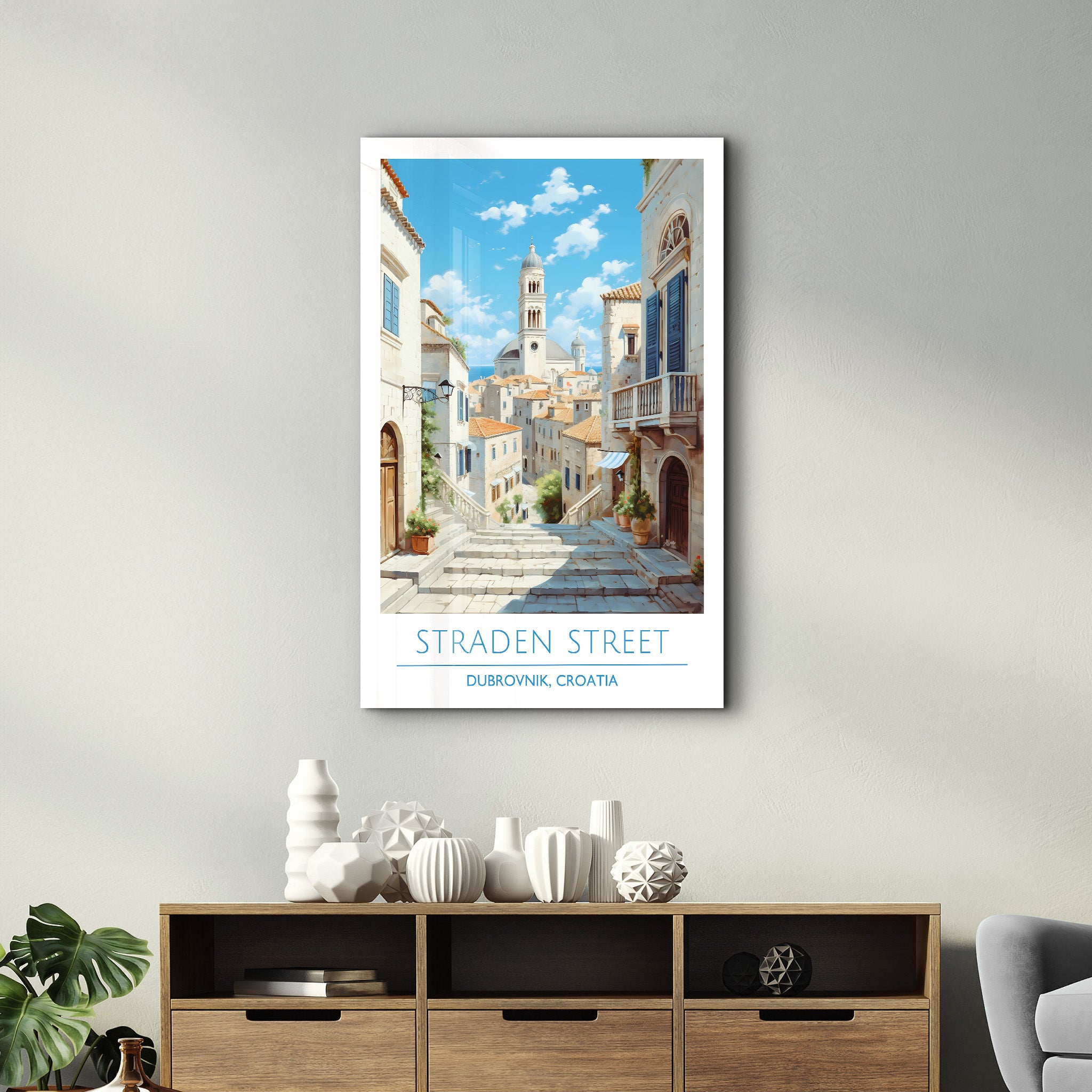 Straden Street-Dubrovnik Kroatien-Reiseposter | <tc>Glasbild</tc>