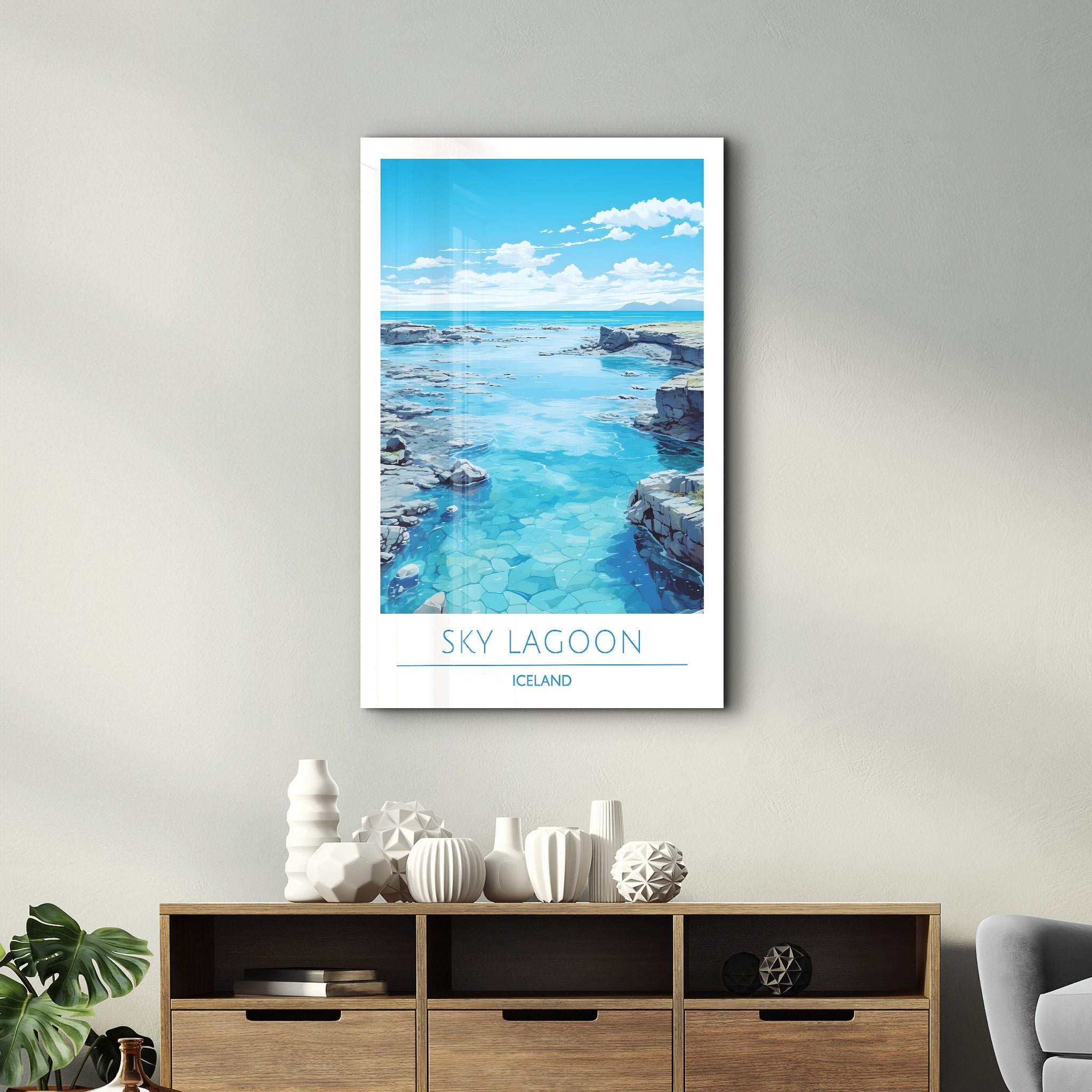 Sky Lagoon Island-Reiseposter | <tc>Glasbild</tc>