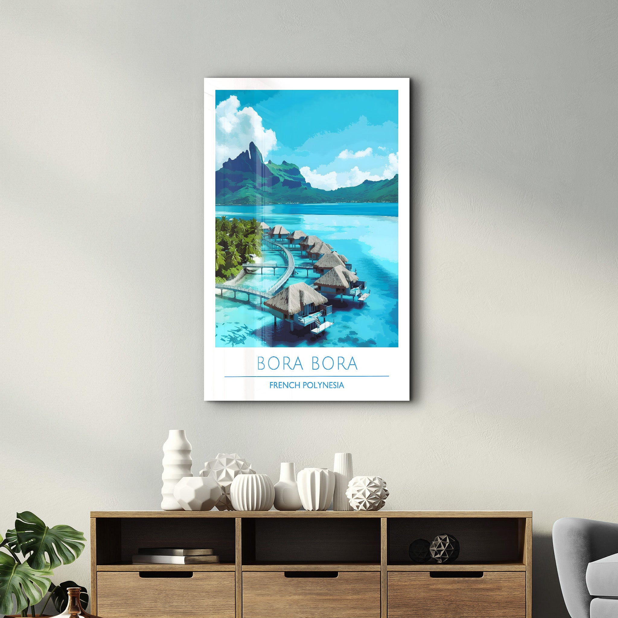 Bora Bora Französisch-Polynesien-Reiseposter | <tc>Glasbild</tc>