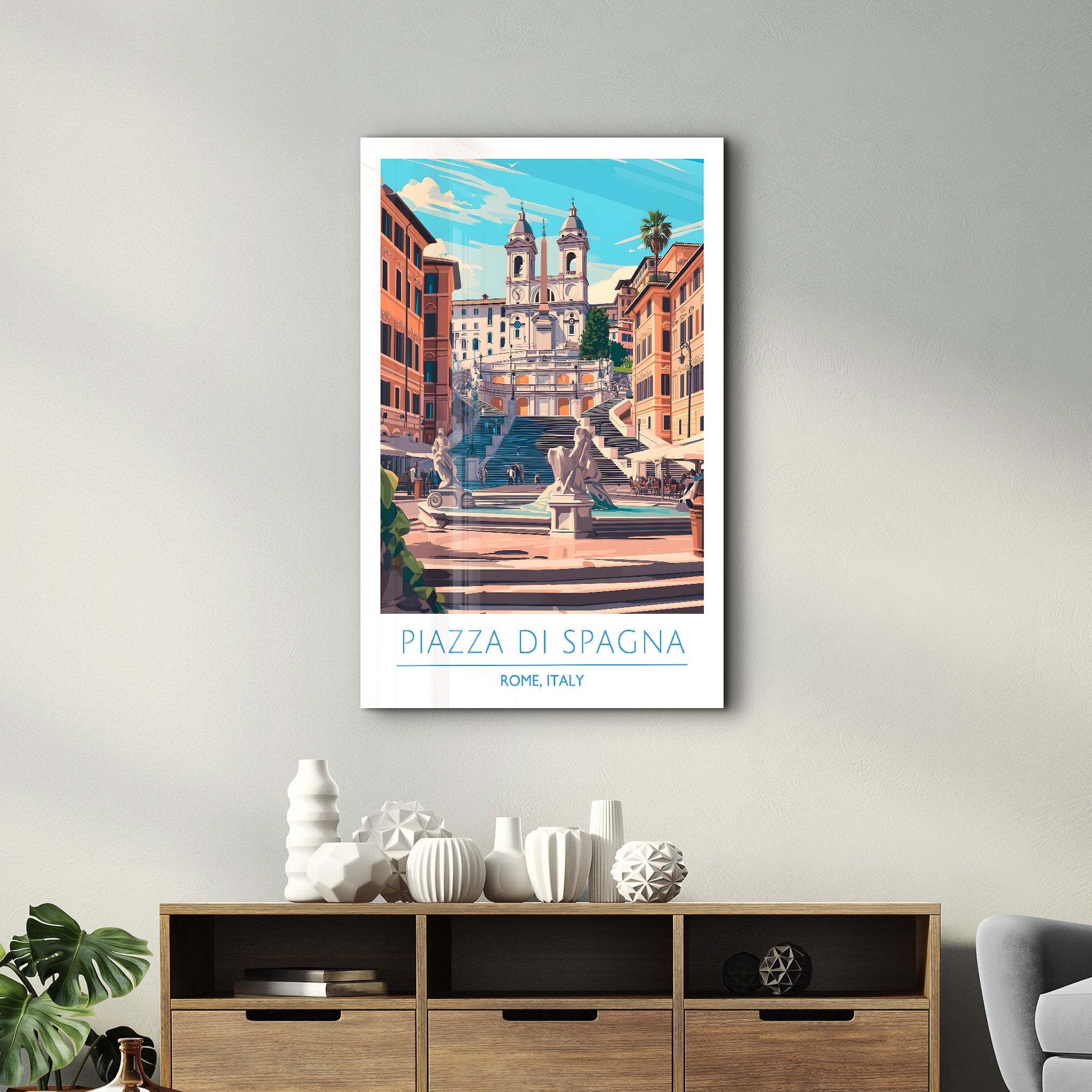 Piazza Di Spagna-Rom Italien-Reiseposter | <tc>Glasbild</tc>