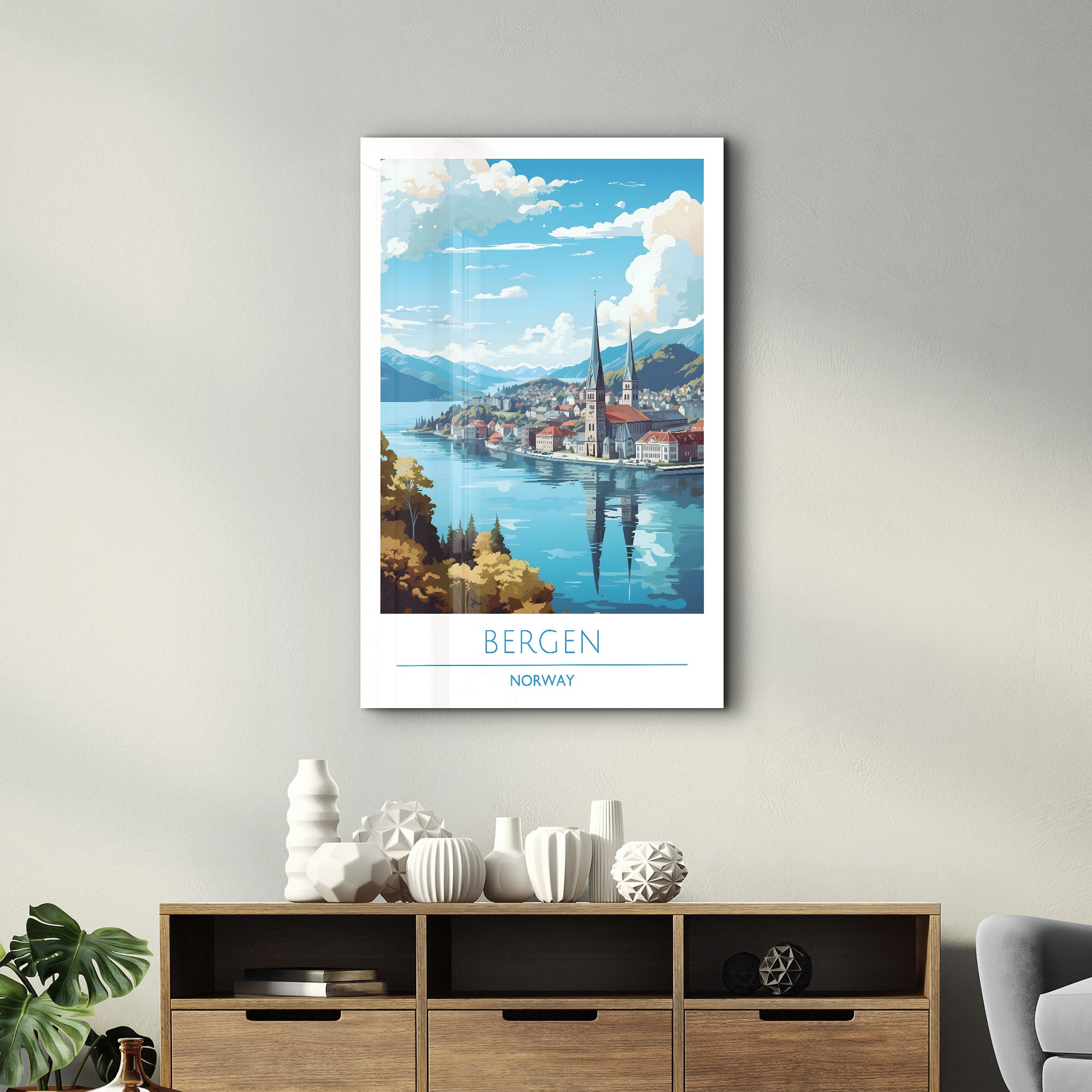 Bergen Norwegen-Reiseposter | <tc>Glasbild</tc>