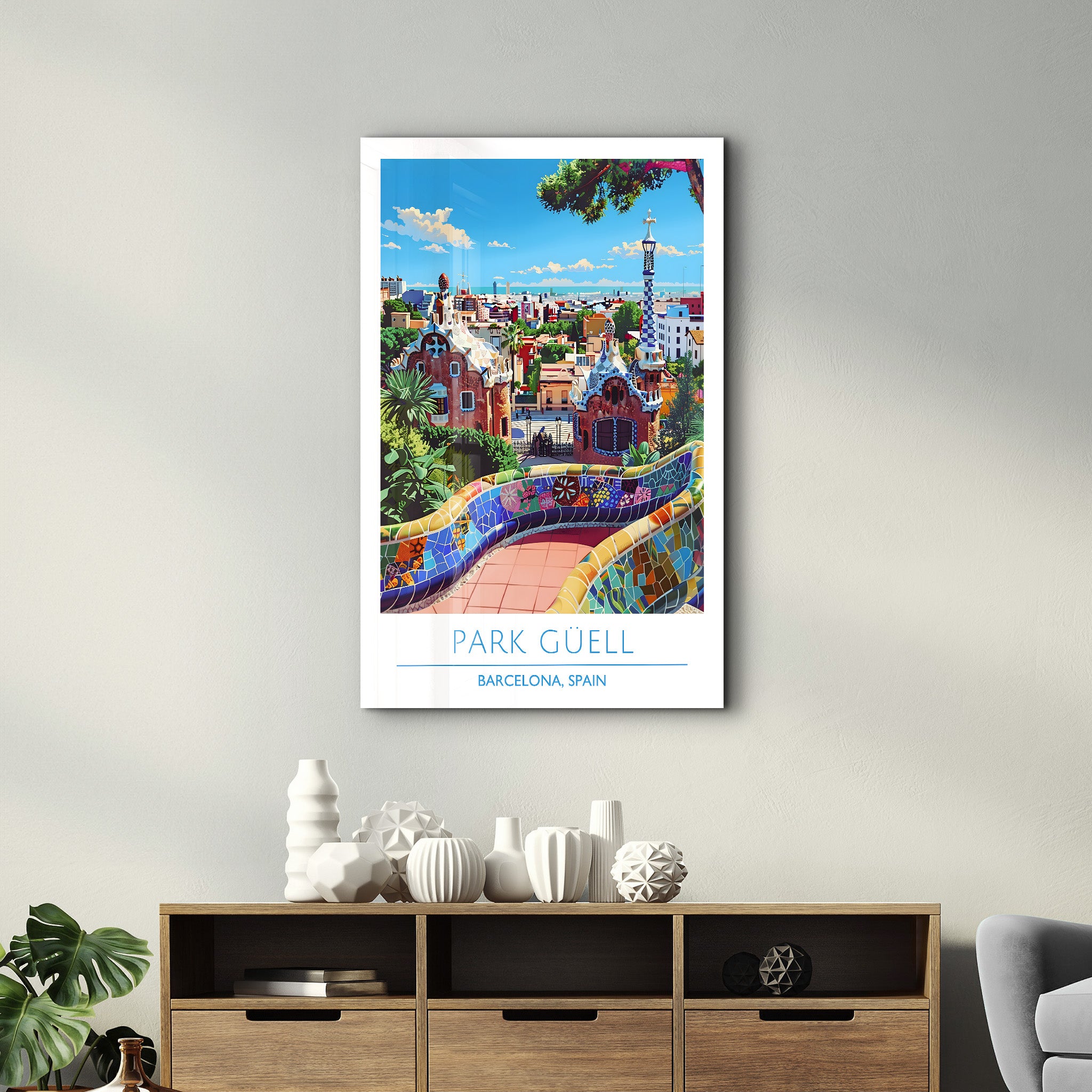 Park Güell-Barcelona Spanien-Reiseposter | <tc>Glasbild</tc>