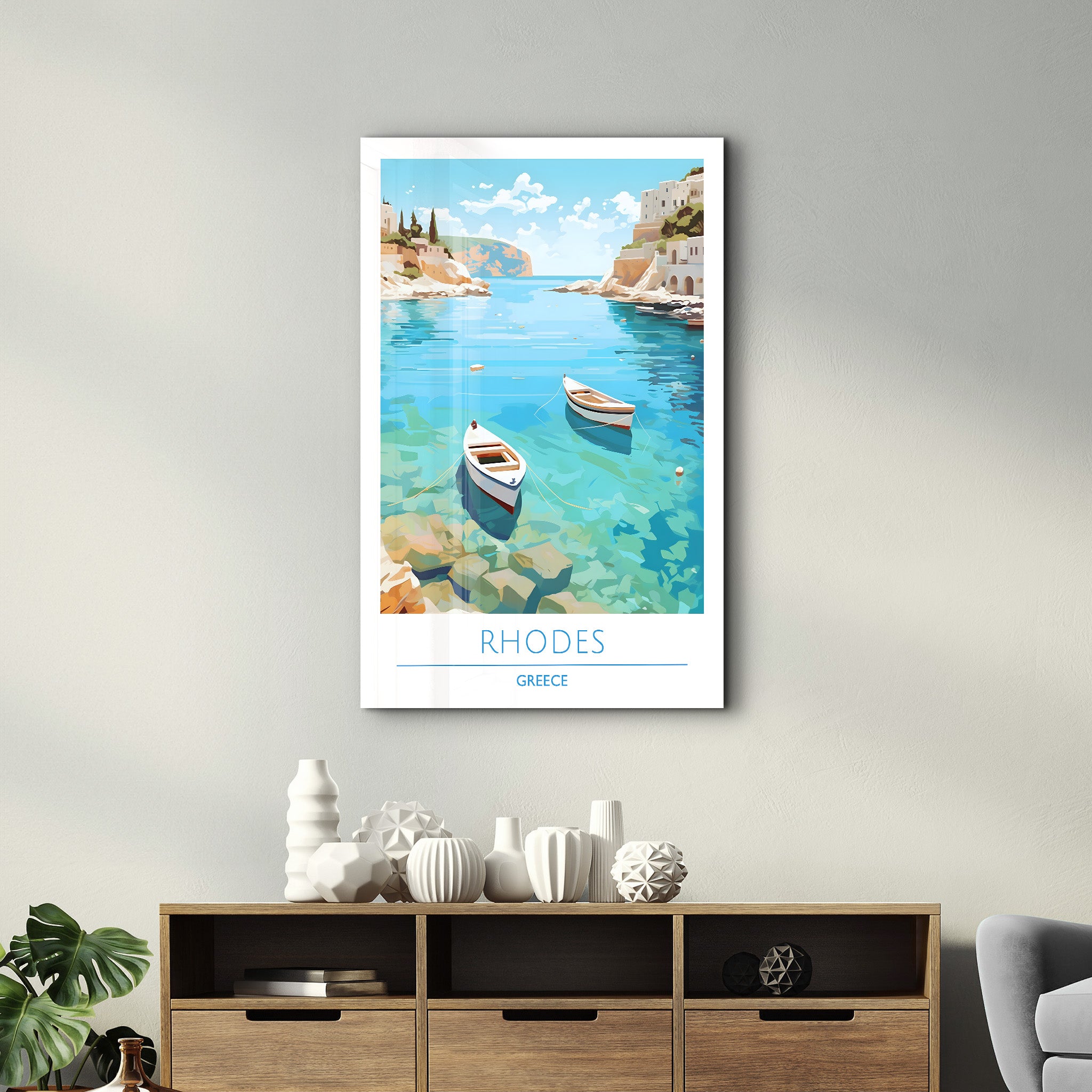 Rhodos Griechenland-Reiseposter | <tc>Glasbild</tc>