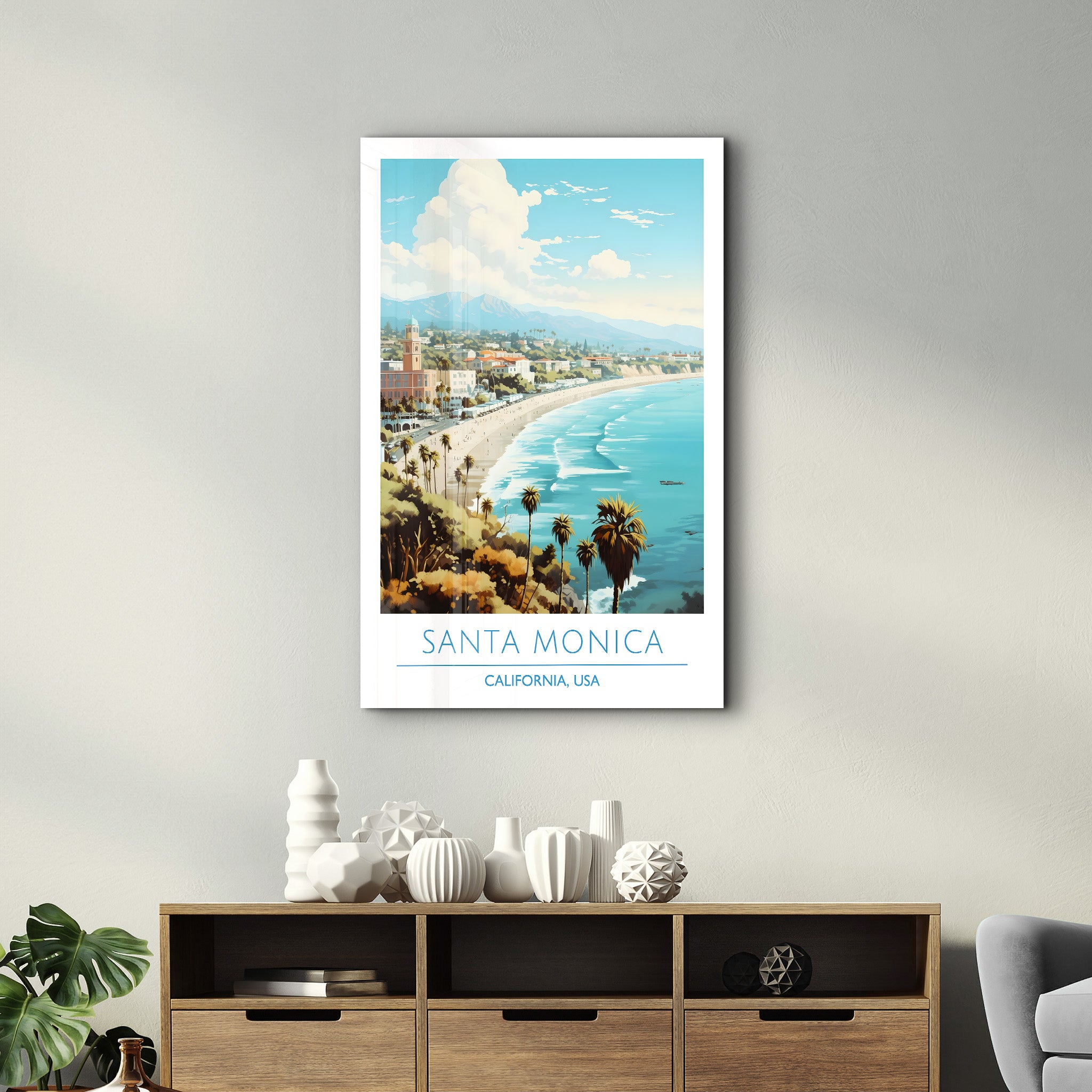 Santa Monica-Kalifornien USA-Reiseposter | <tc>Glasbild</tc>