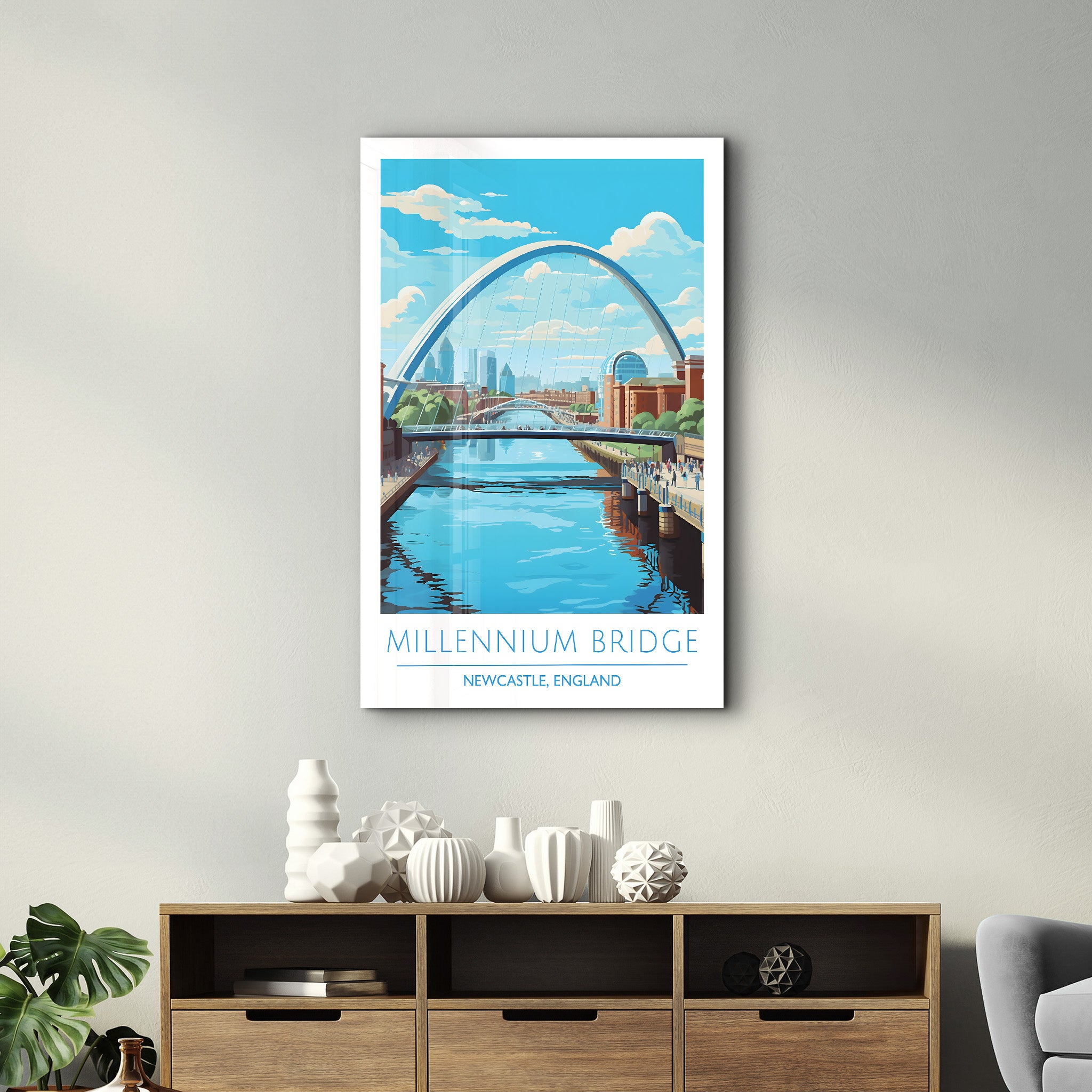 Millennium Bridge-Newcastle England-Reiseposter | <tc>Glasbild</tc>