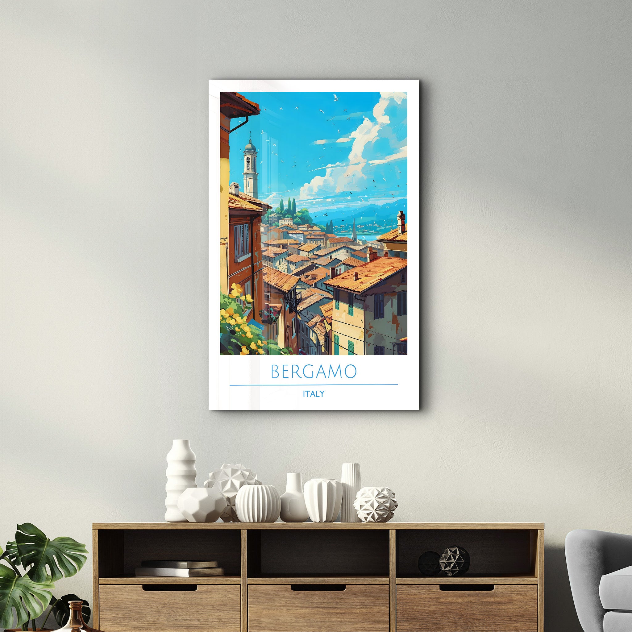 Bergamo Italien-Reiseposter | <tc>Glasbild</tc>