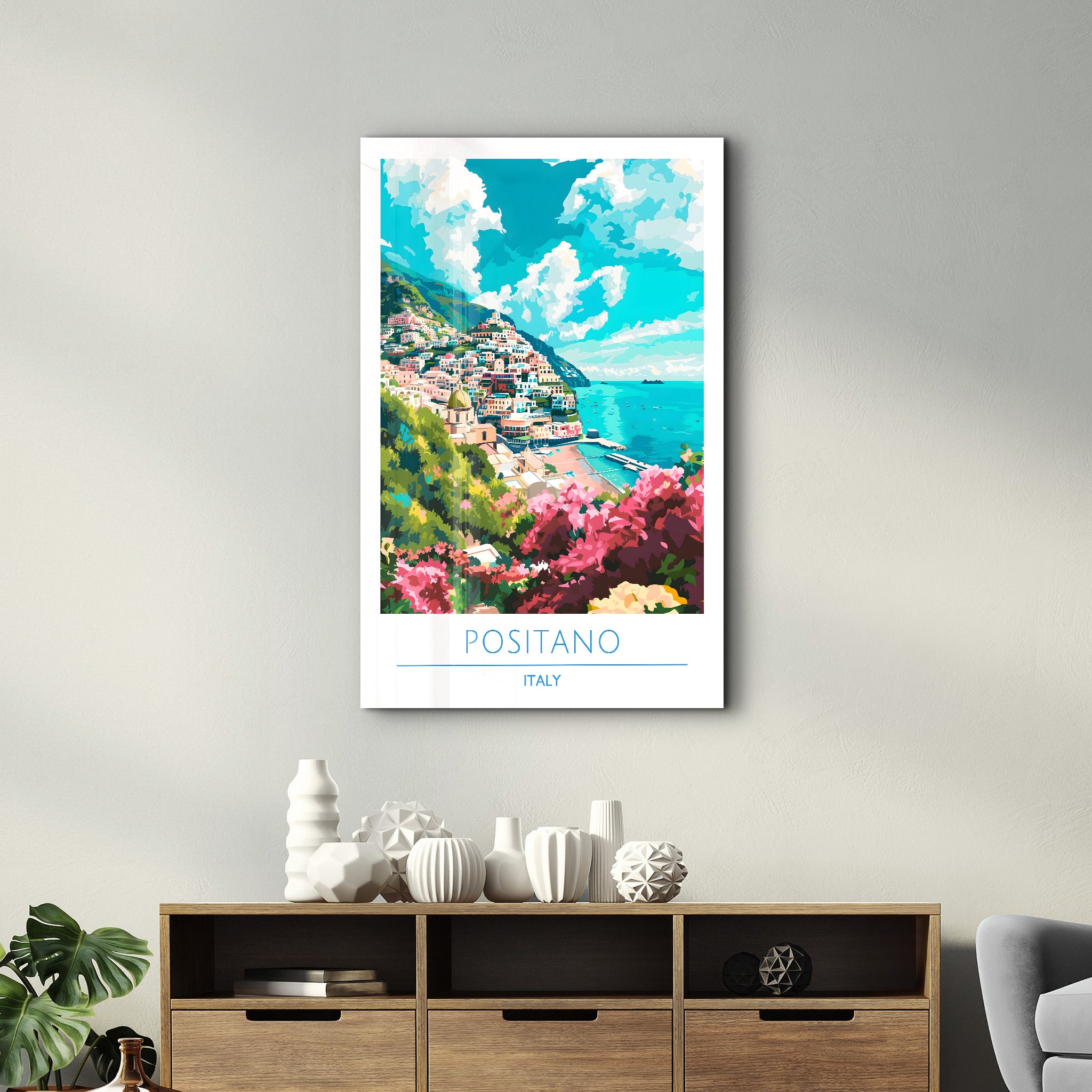 Positano Italien-Reiseposter | <tc>Glasbild</tc>