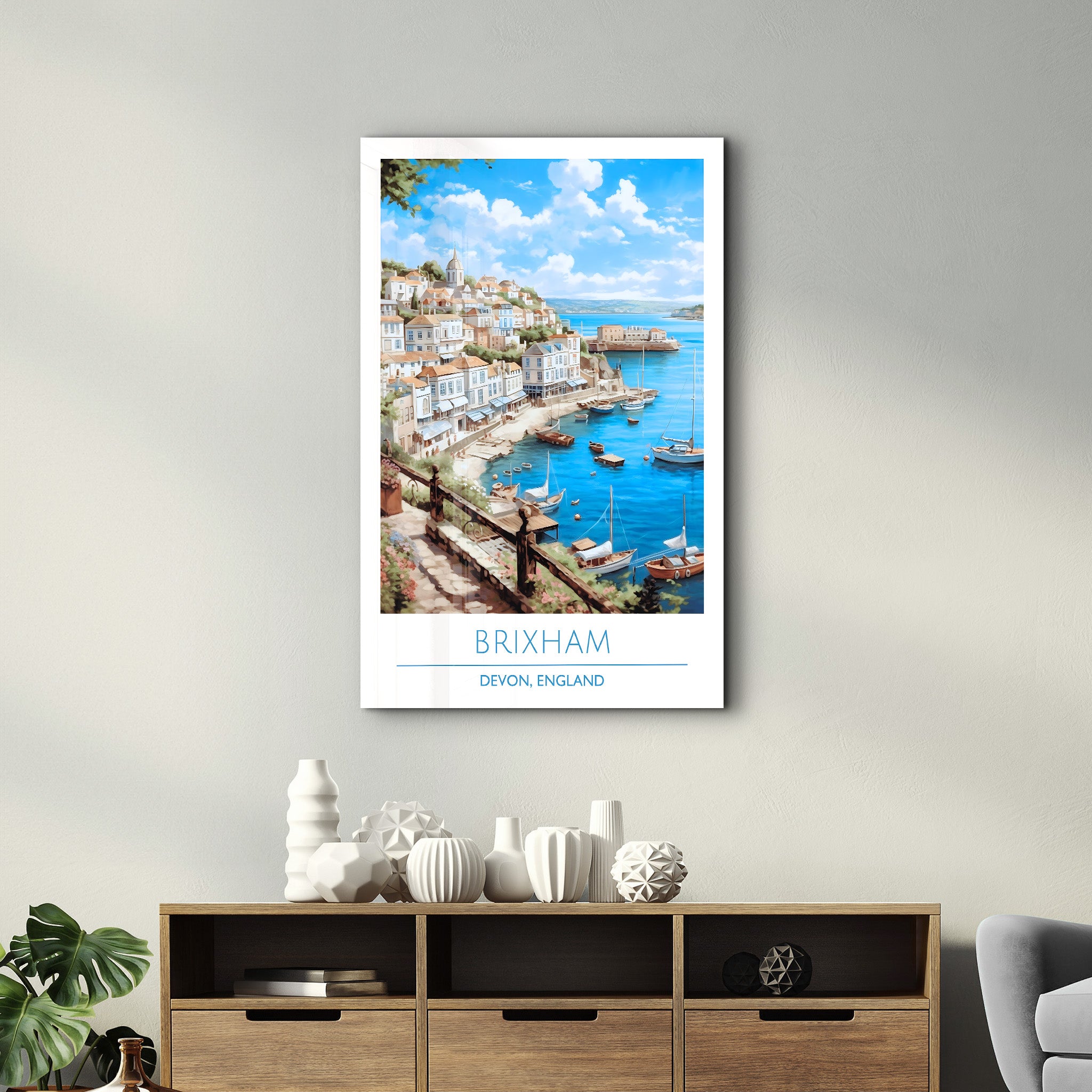 Brixham-Devon England-Reiseposter | <tc>Glasbild</tc>