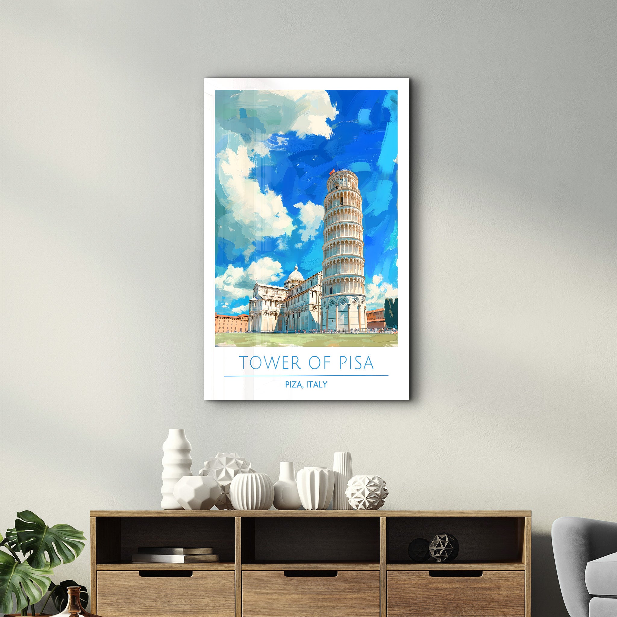 Turm von Pisa-Piza Italien-Reiseposter | <tc>Glasbild</tc>