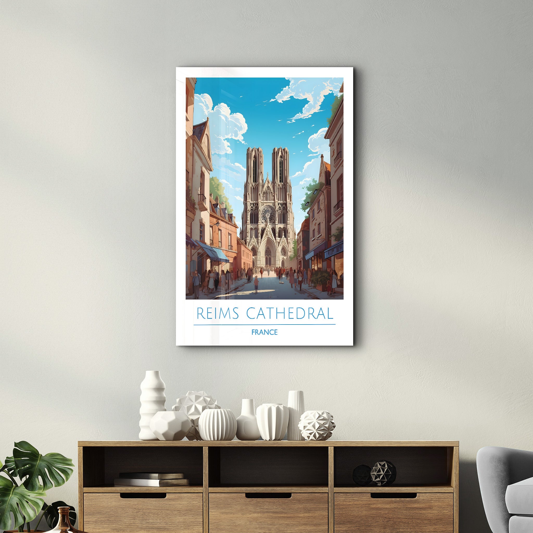 Kathedrale von Reims Frankreich-Reiseposter | <tc>Glasbild</tc>