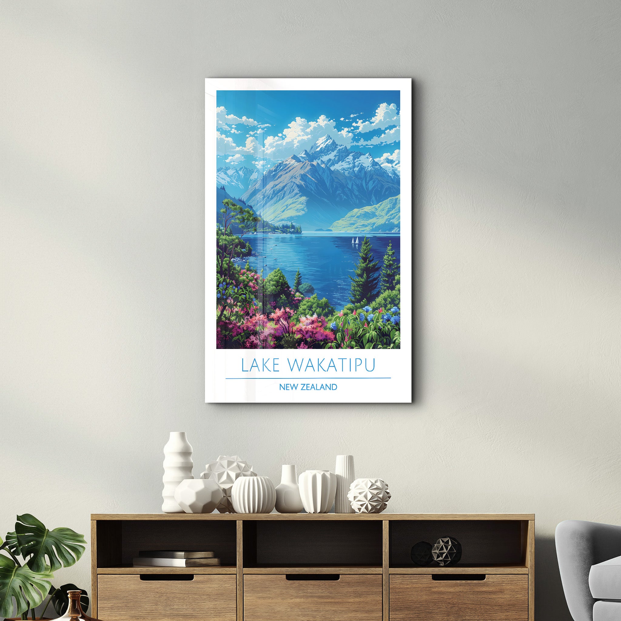 Lake Wakatipu Neuseeland-Reiseposter | <tc>Glasbild</tc>