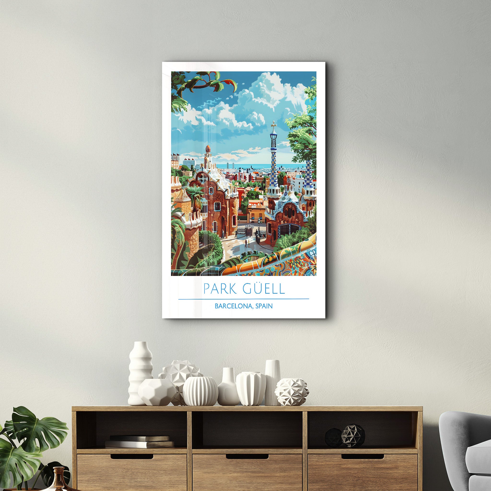 Park Güell-Barcelona Spanien-Reiseposter | <tc>Glasbild</tc>