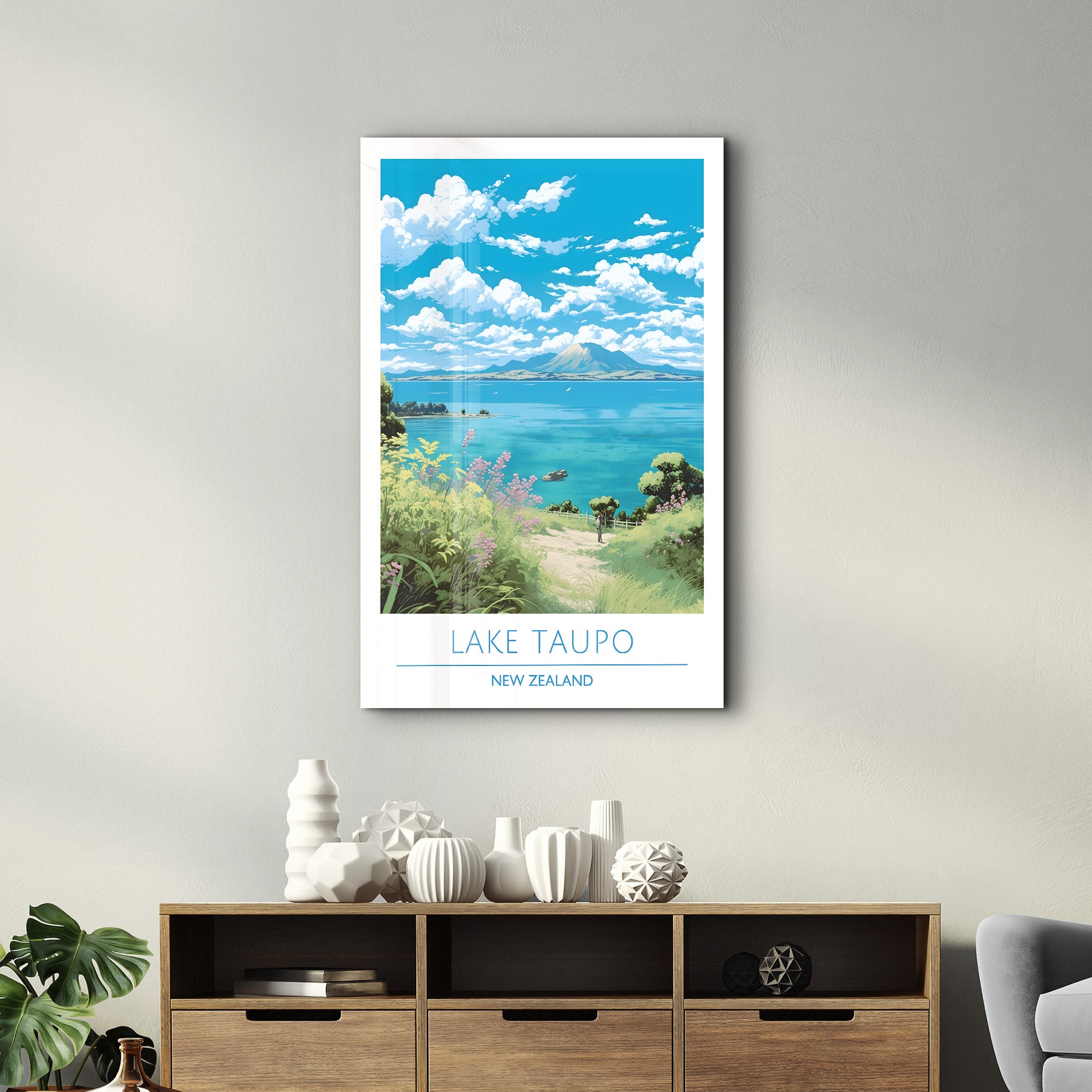 Lake Taupo Neuseeland-Reiseposter | <tc>Glasbild</tc>