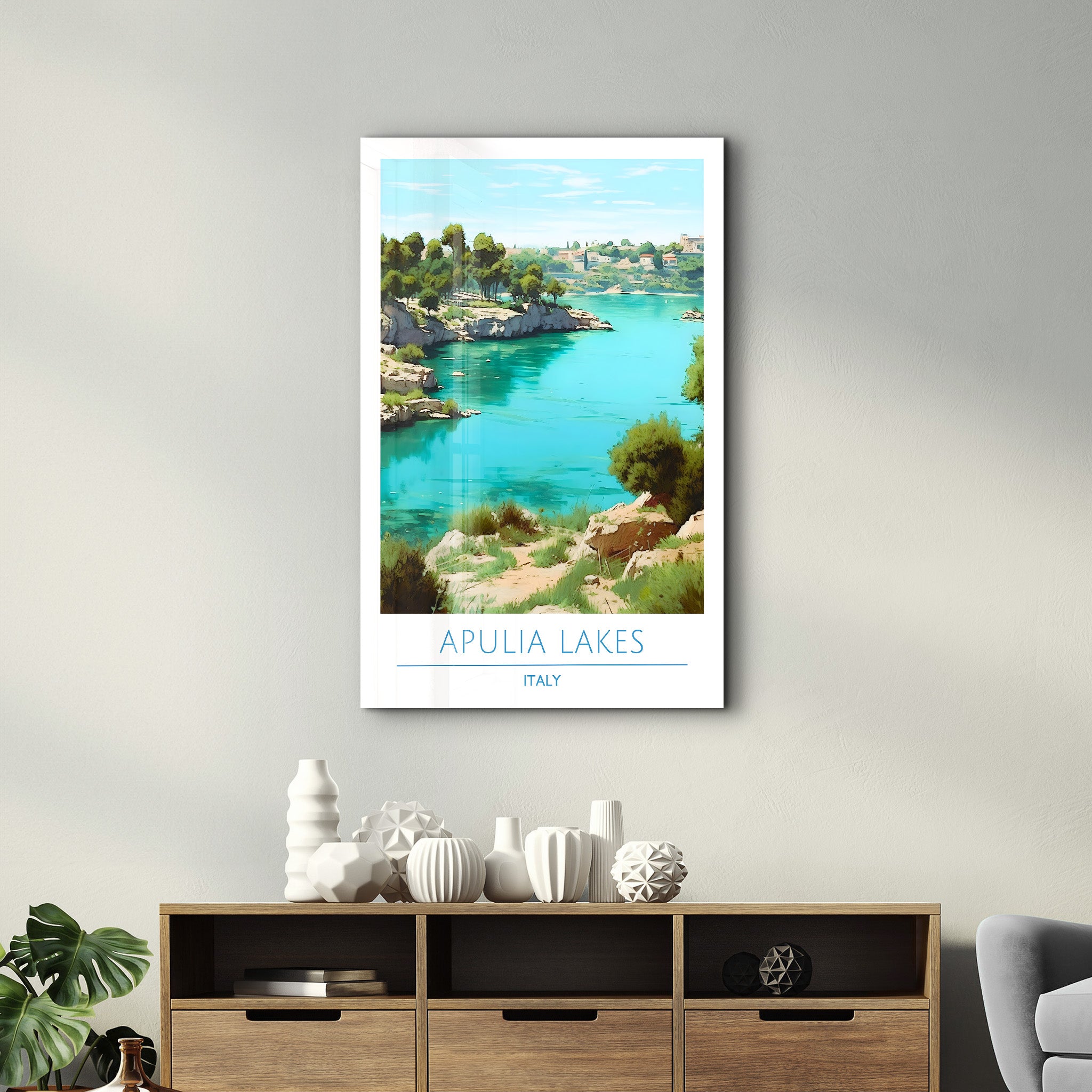 Apulien-Seen Italien-Reiseposter | <tc>Glasbild</tc>