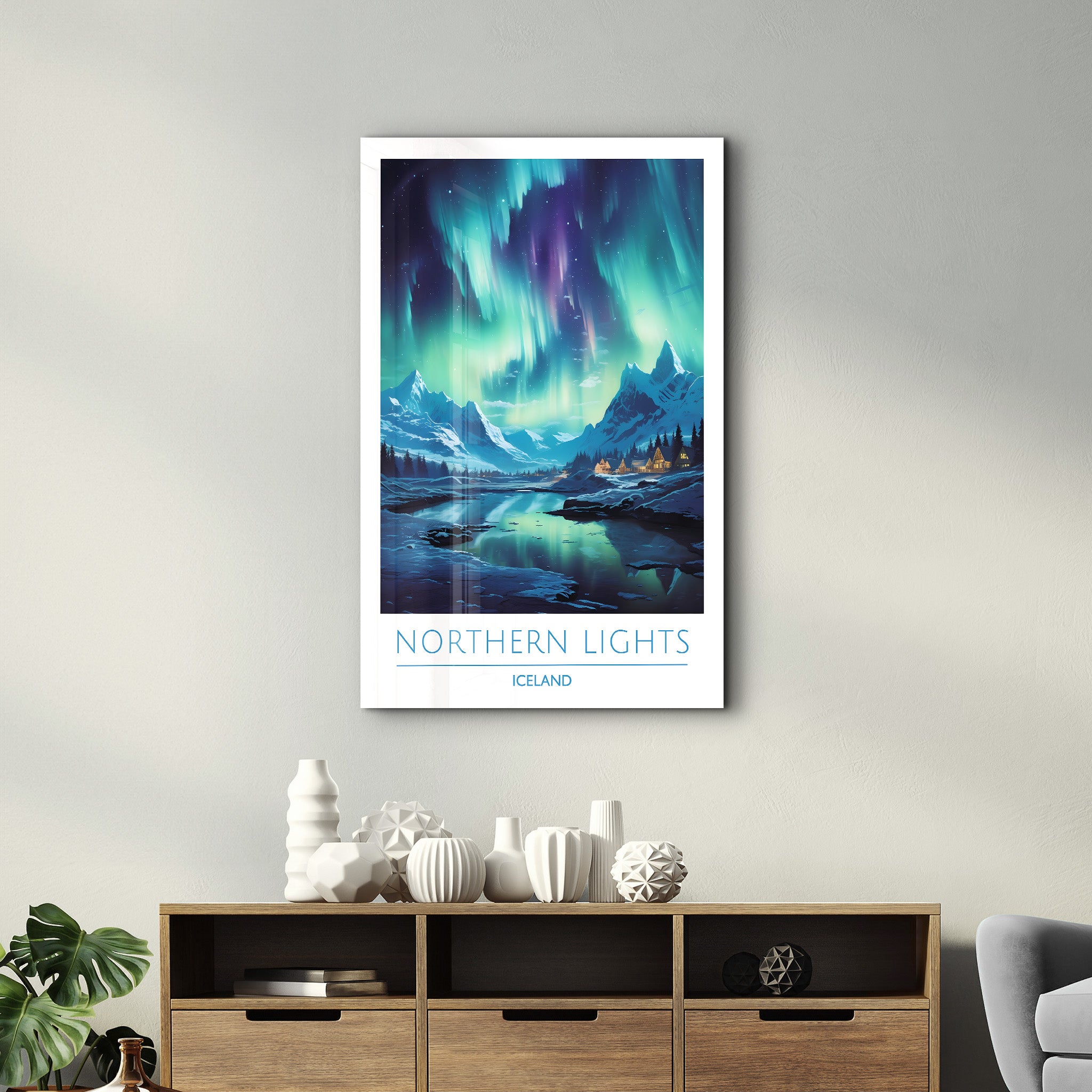 Nordlichter Island-Reiseposter | <tc>Glasbild</tc>