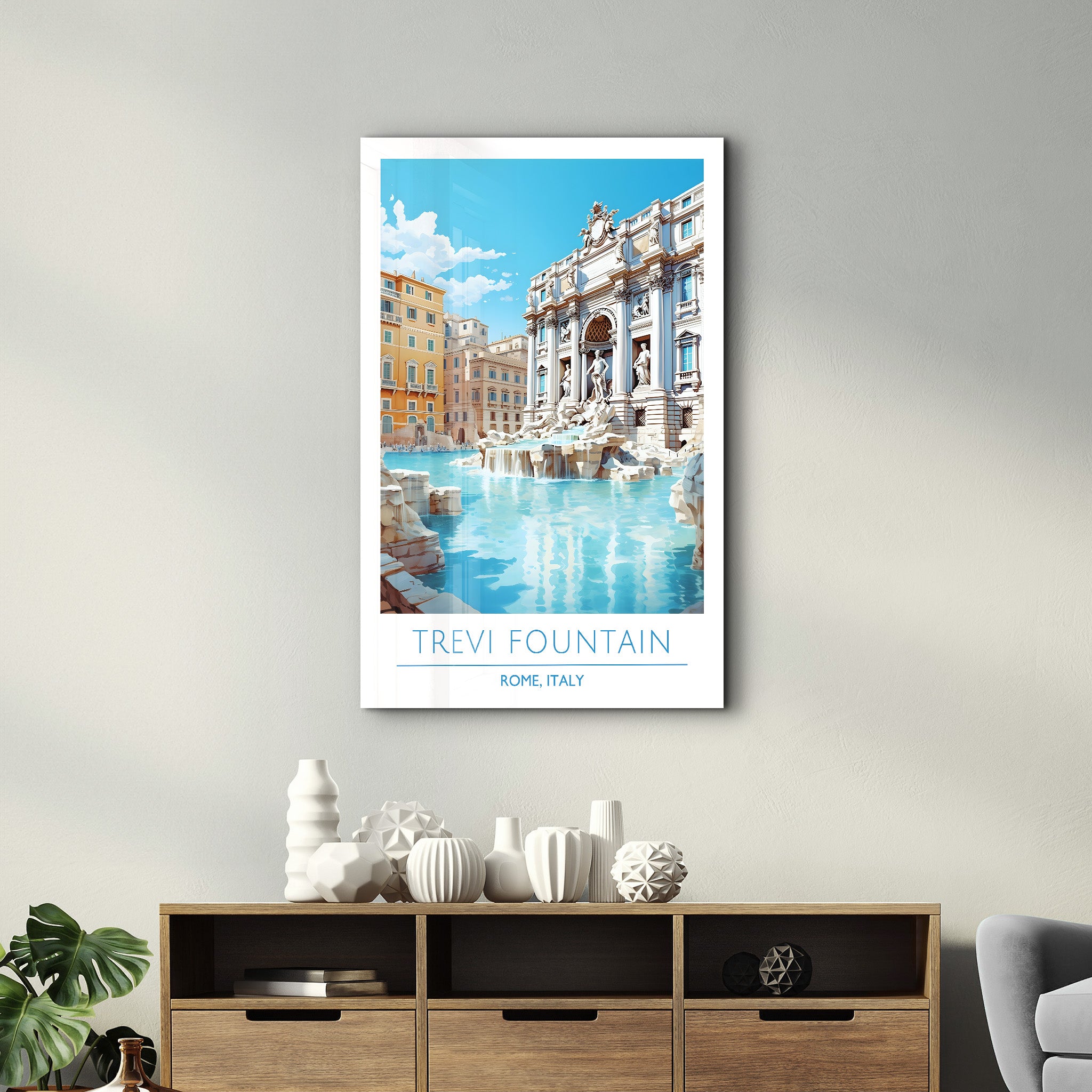 Trevi-Brunnen-Rom Italien-Reiseposter | <tc>Glasbild</tc>