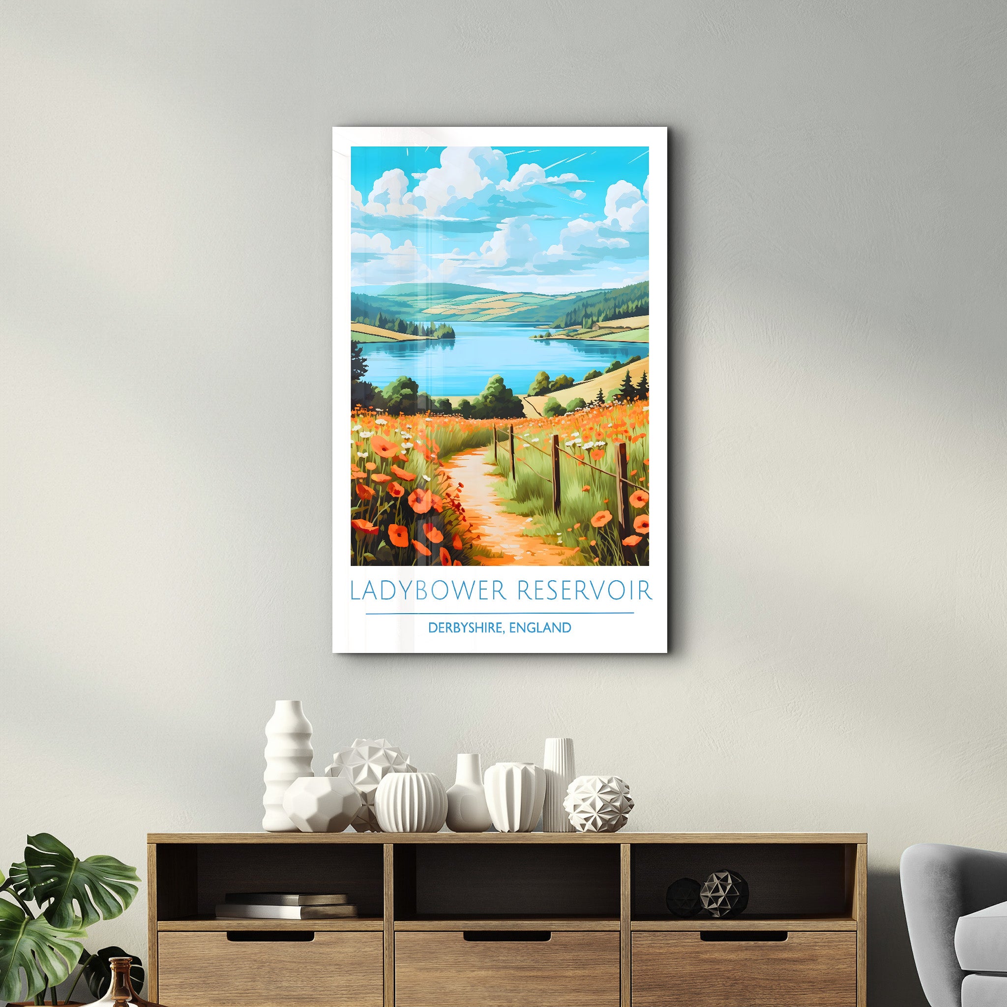 Ladybower Reservoir-Derbyshire England-Travel Posters | Glass Wall Art