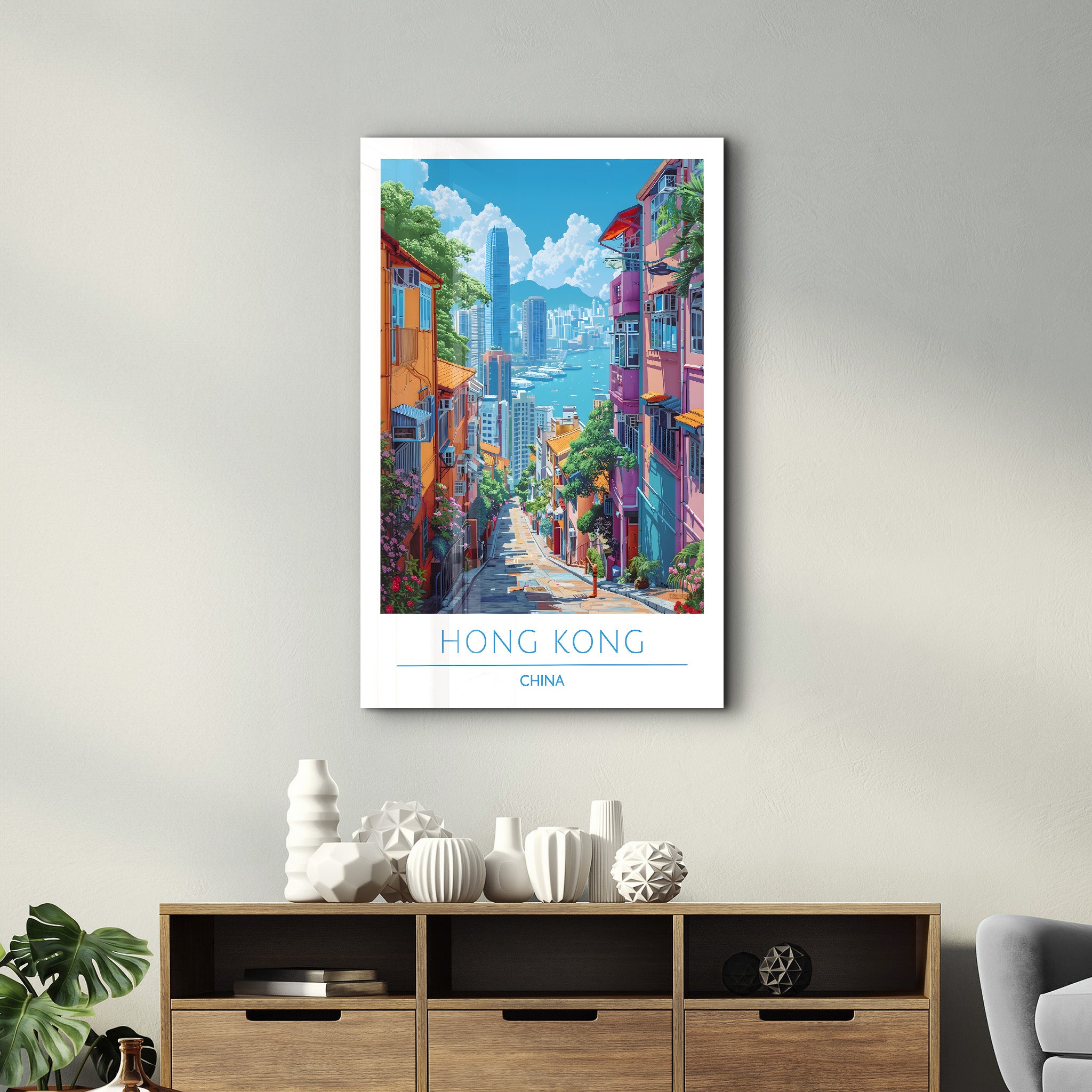 Hong Kong China-Reiseposter | <tc>Glasbild</tc>