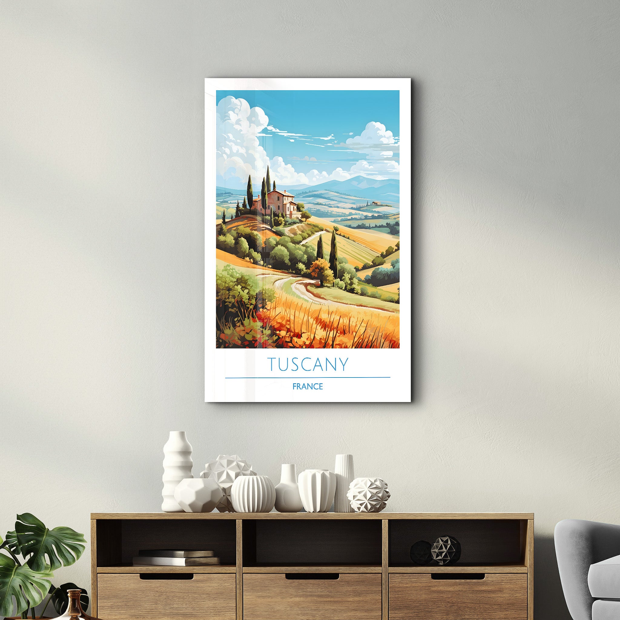 Toskana Frankreich-Reiseposter | <tc>Glasbild</tc>