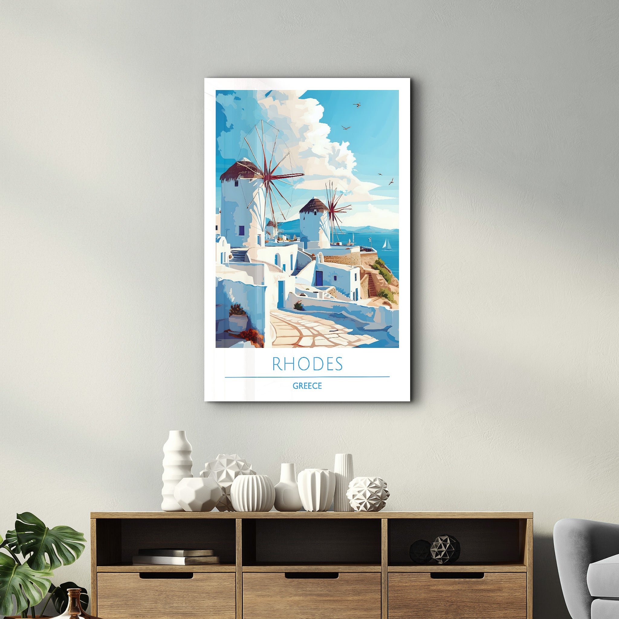 Rhodos Griechenland-Reiseposter | <tc>Glasbild</tc>