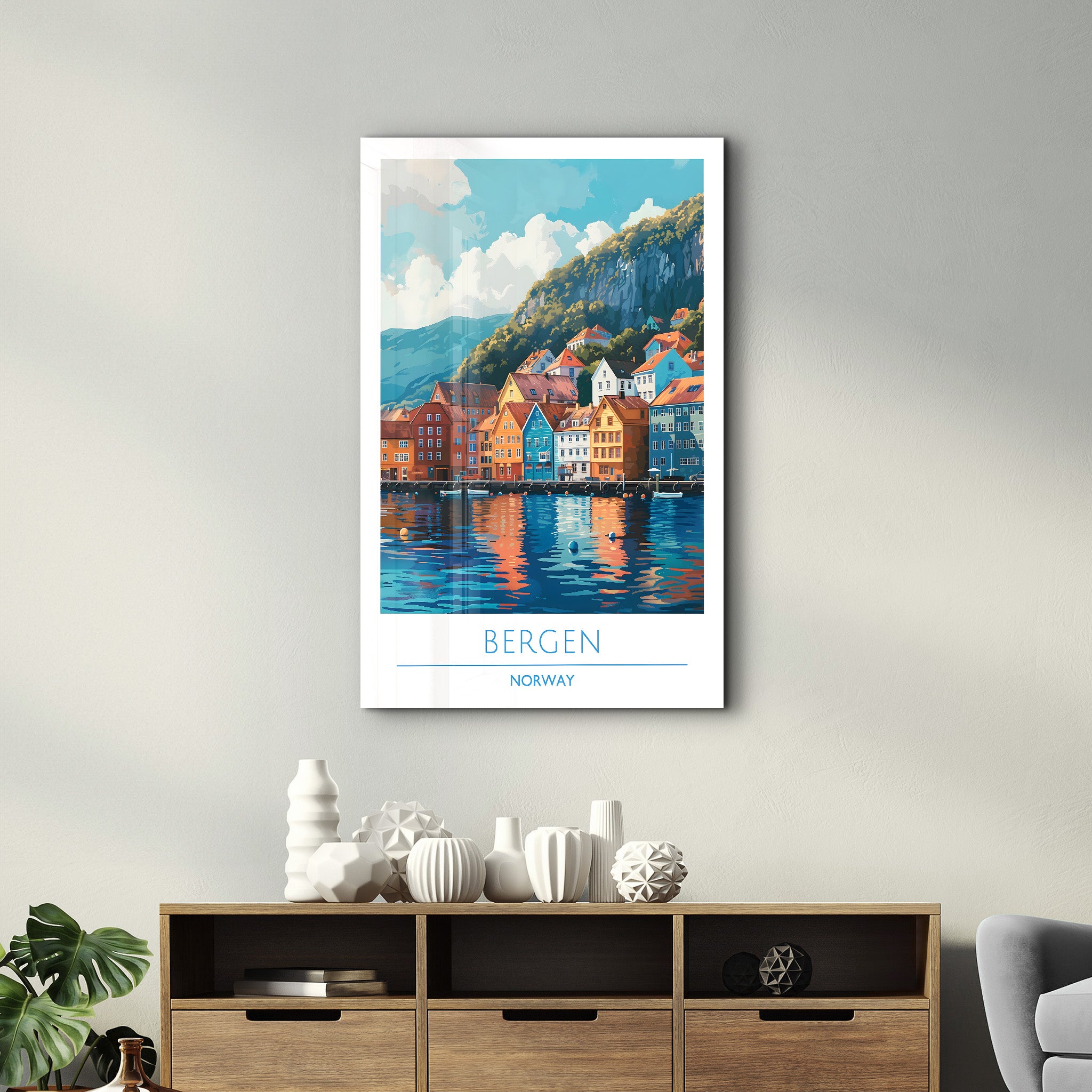 Bergen Norwegen-Reiseposter | <tc>Glasbild</tc>