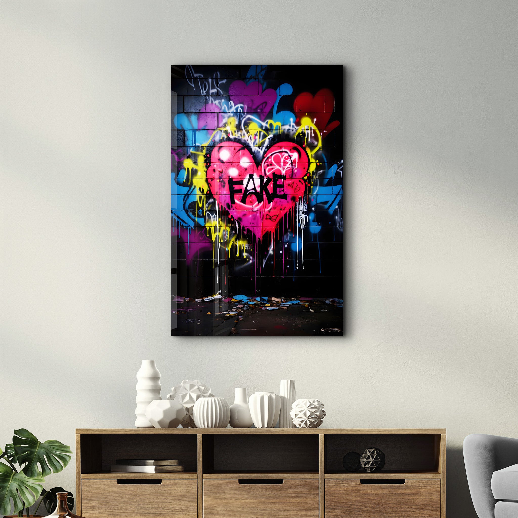 Fake Love Graffiti - Glass Wall Art