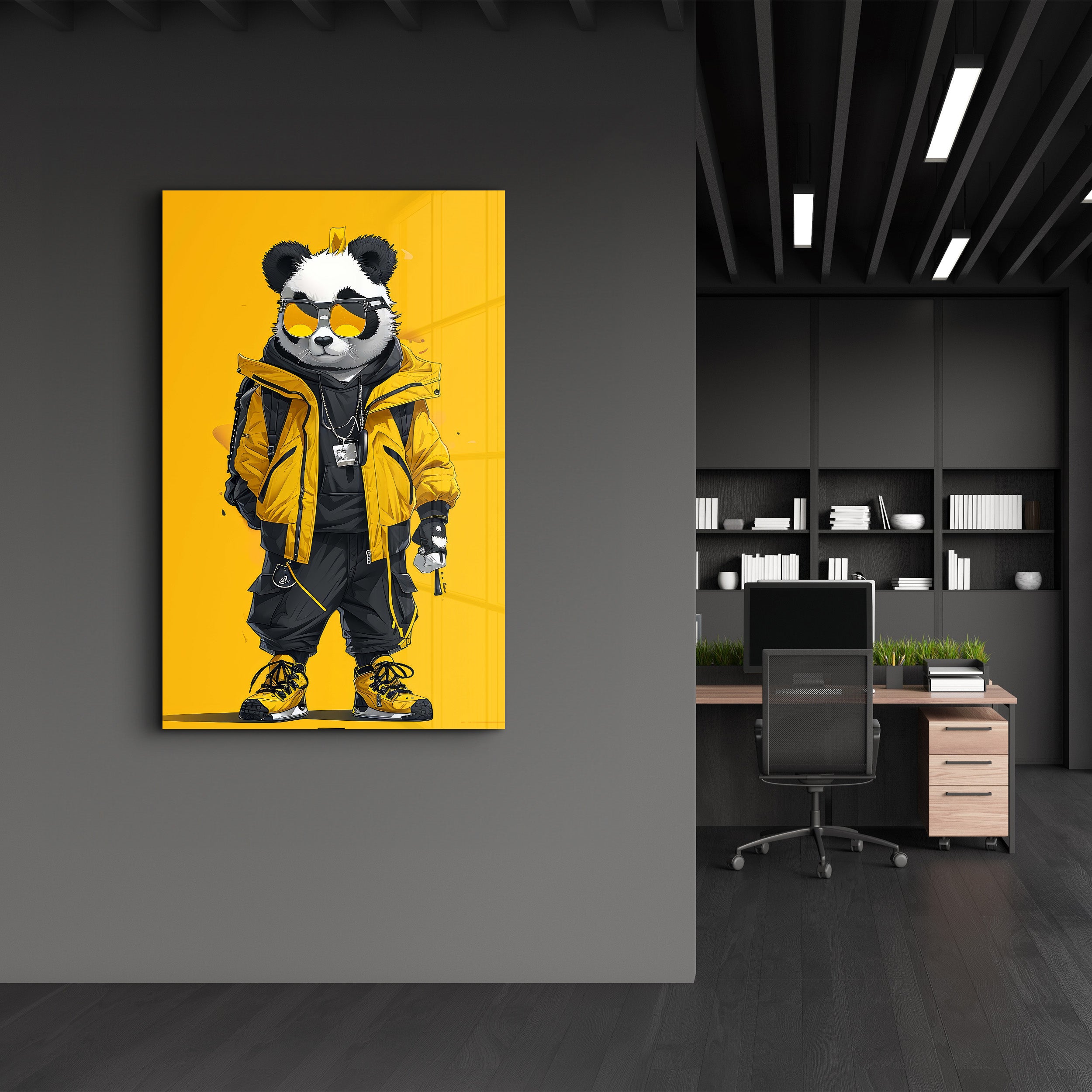 Panda élégant - Art mural en verre