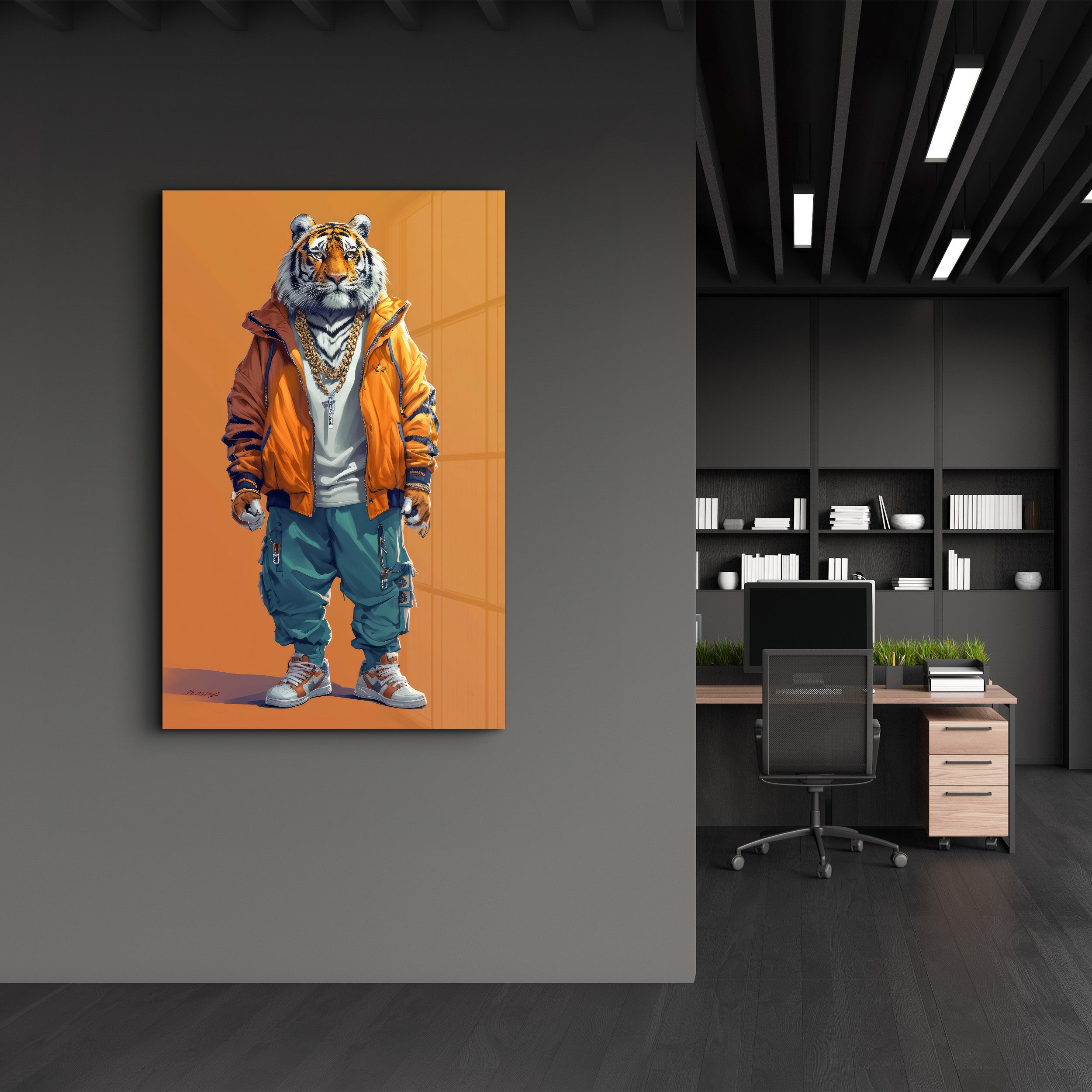 Stilvoller Tiger – <tc>Glasbild</tc>