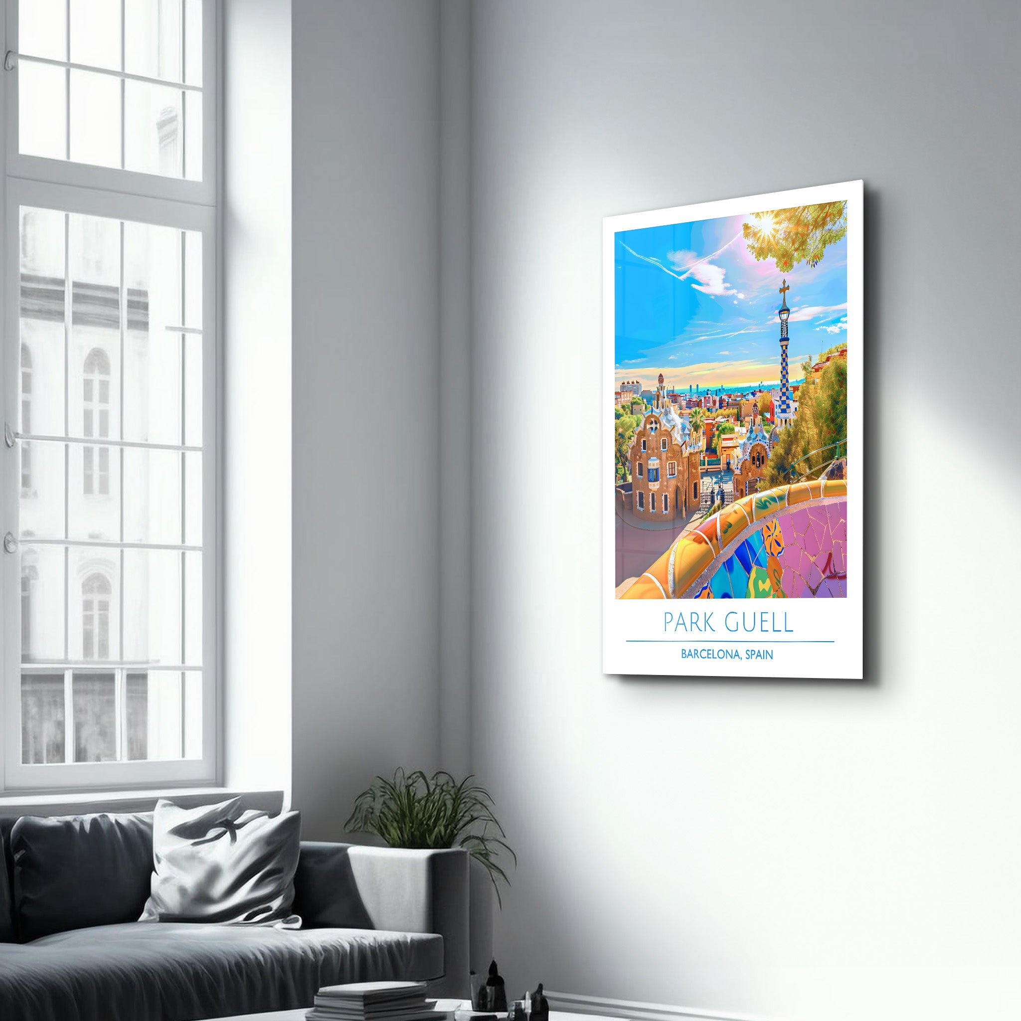 Park Güell-Barcelona Spanien-Reiseposter | <tc>Glasbild</tc>