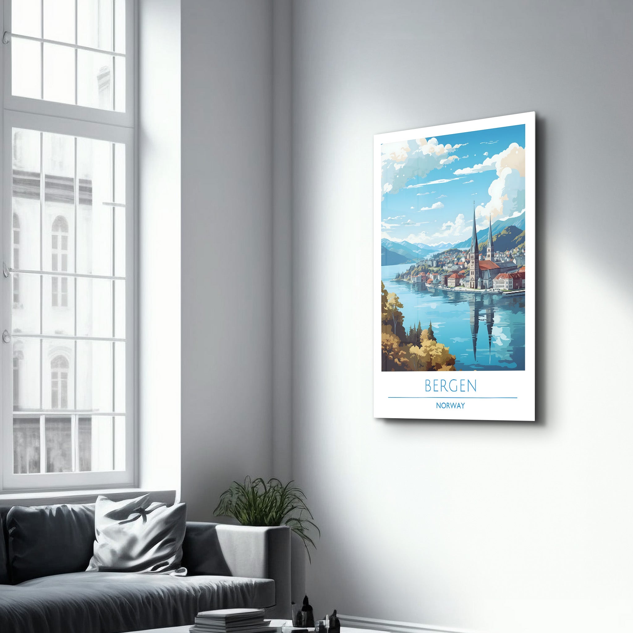 Bergen Norwegen-Reiseposter | <tc>Glasbild</tc>