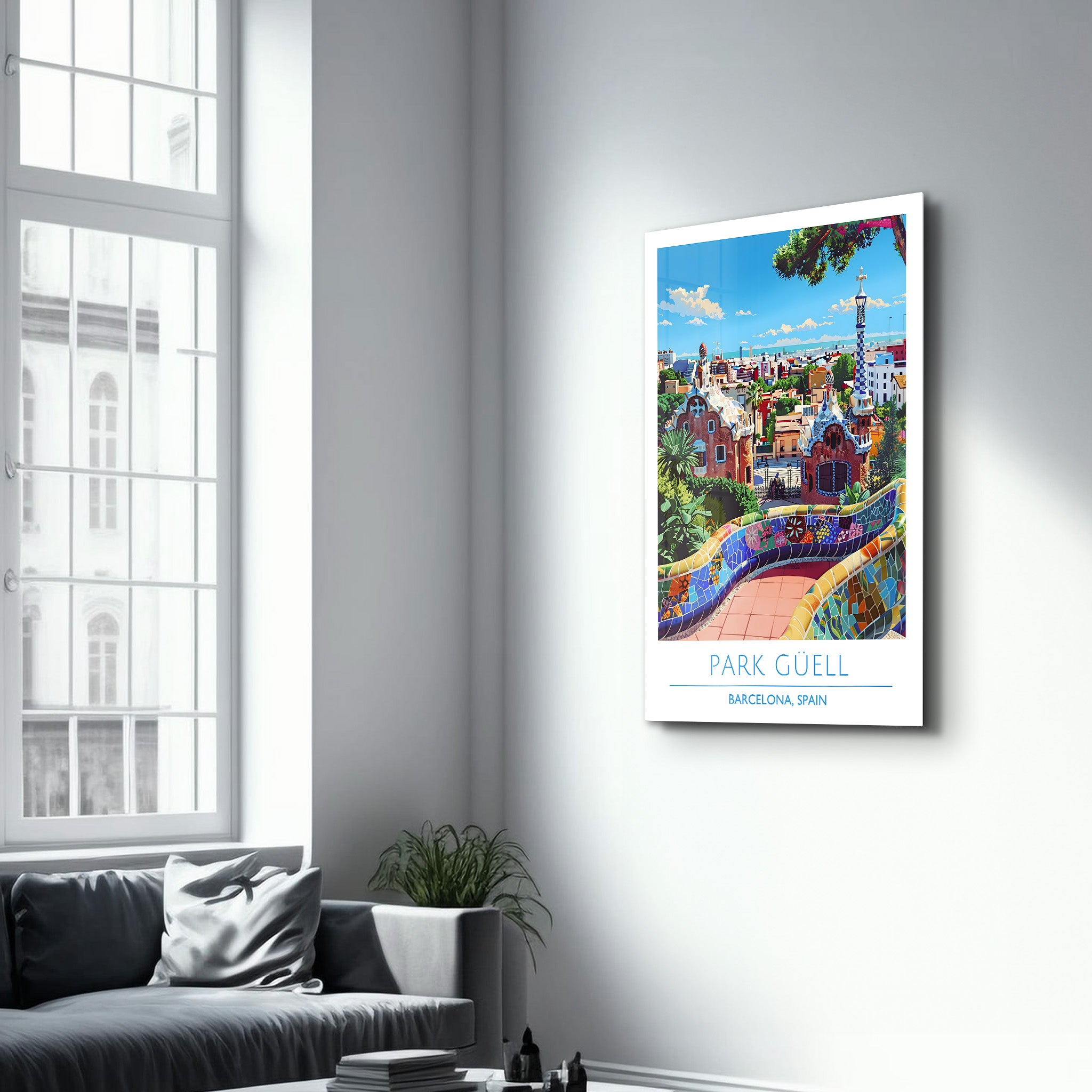 Park Güell-Barcelona Spanien-Reiseposter | <tc>Glasbild</tc>