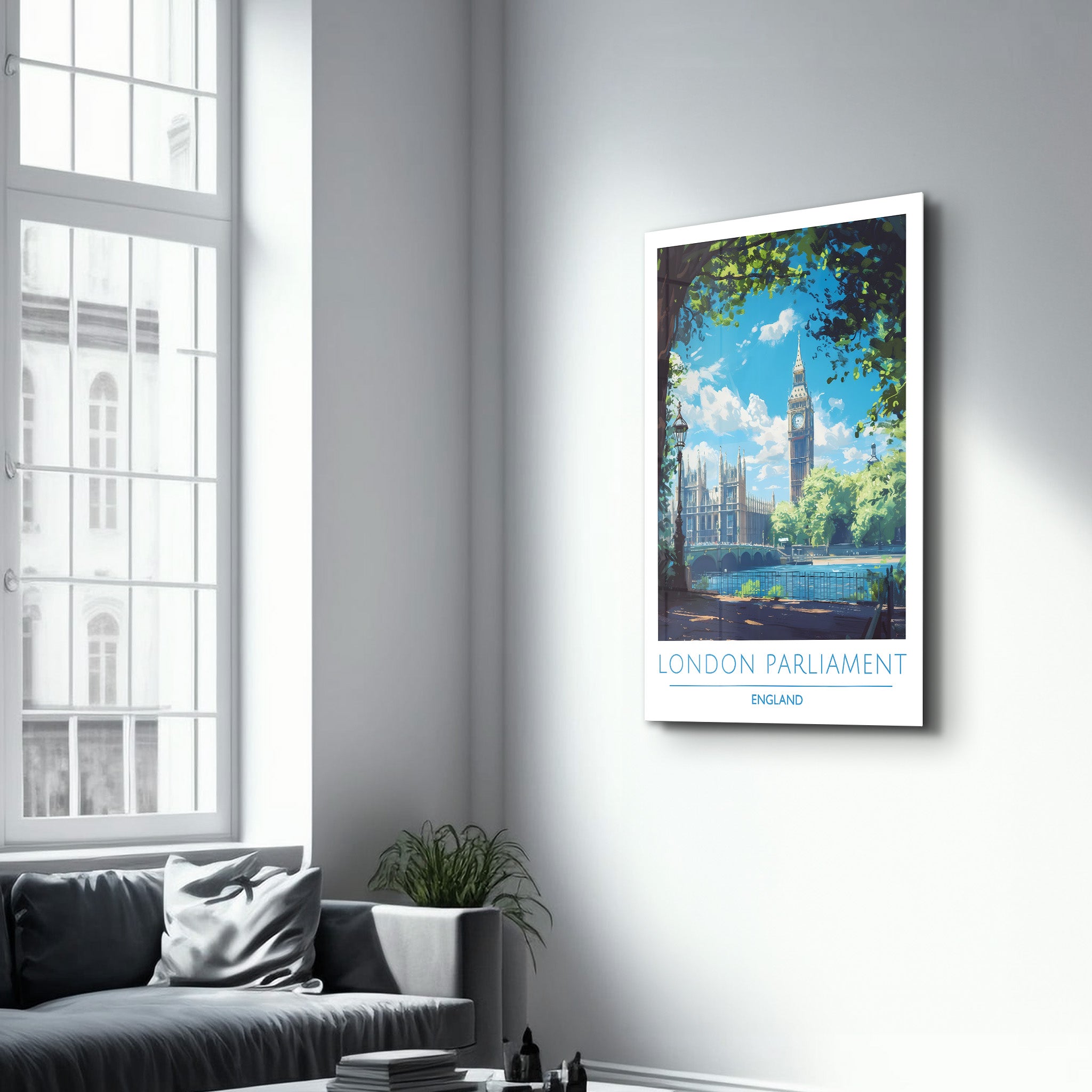 Londoner Parlament England-Reiseposter | <tc>Glasbild</tc>