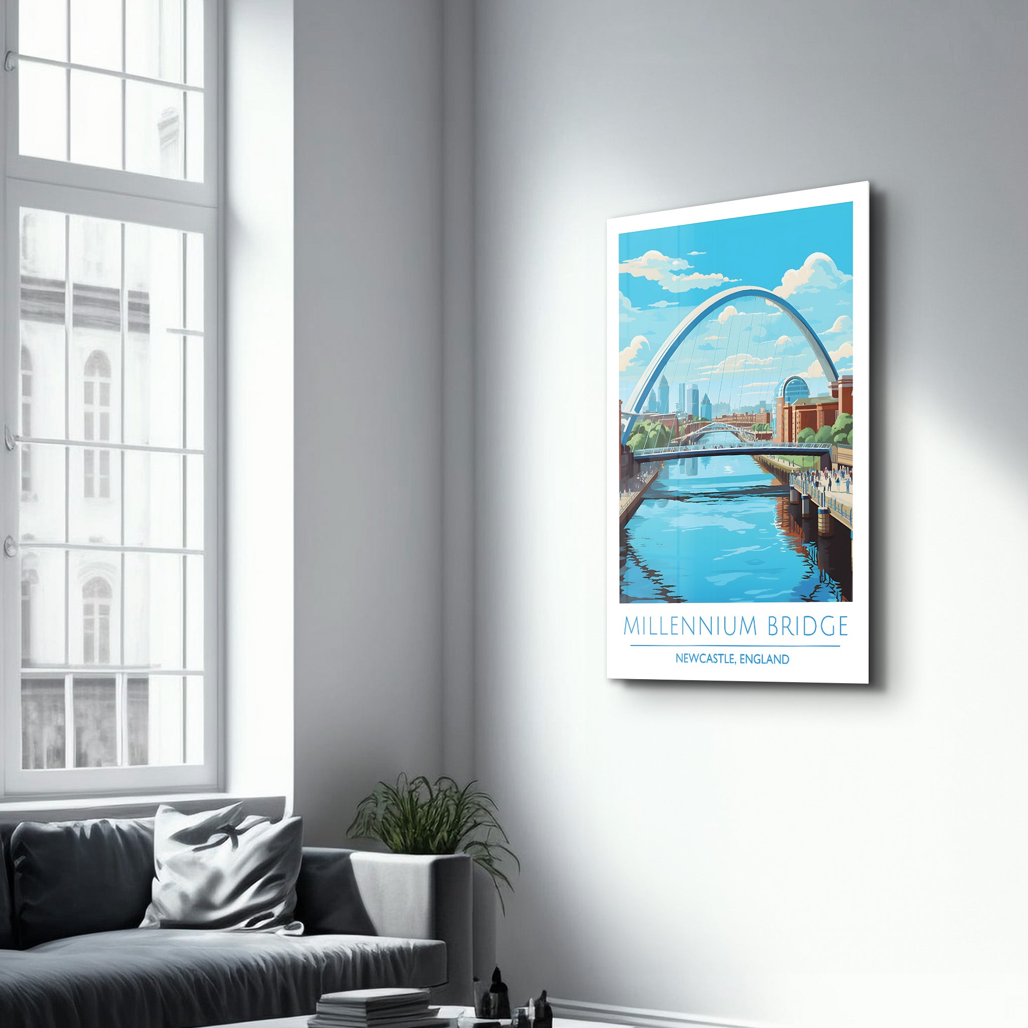 Millennium Bridge-Newcastle England-Reiseposter | <tc>Glasbild</tc>