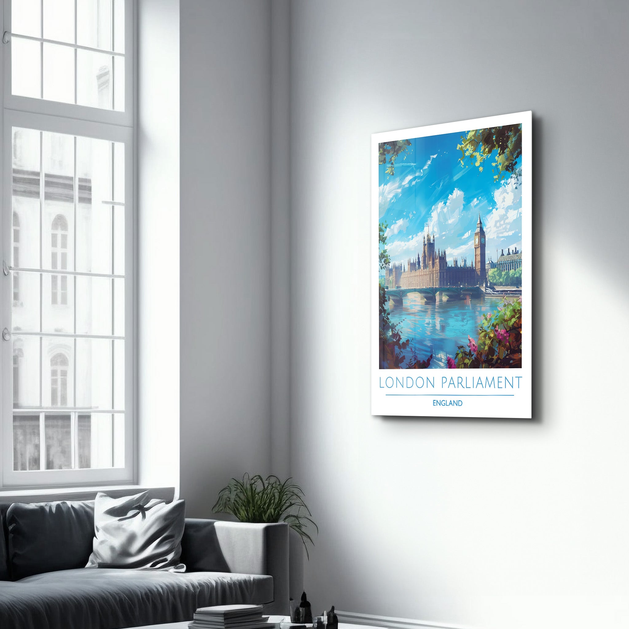 Londoner Parlament England-Reiseposter | <tc>Glasbild</tc>