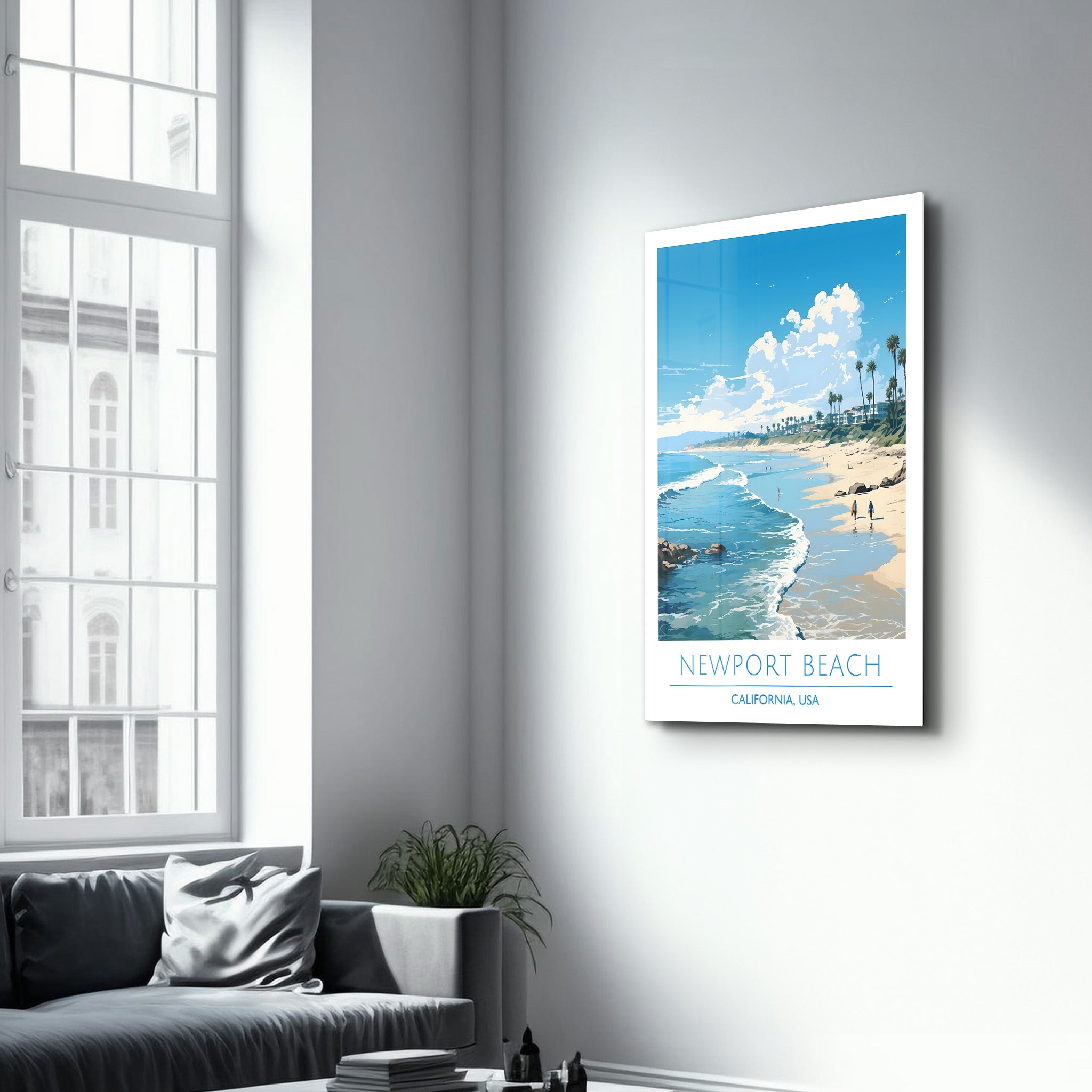 New Port Beach California-Travel Posters | Glass Wall Art