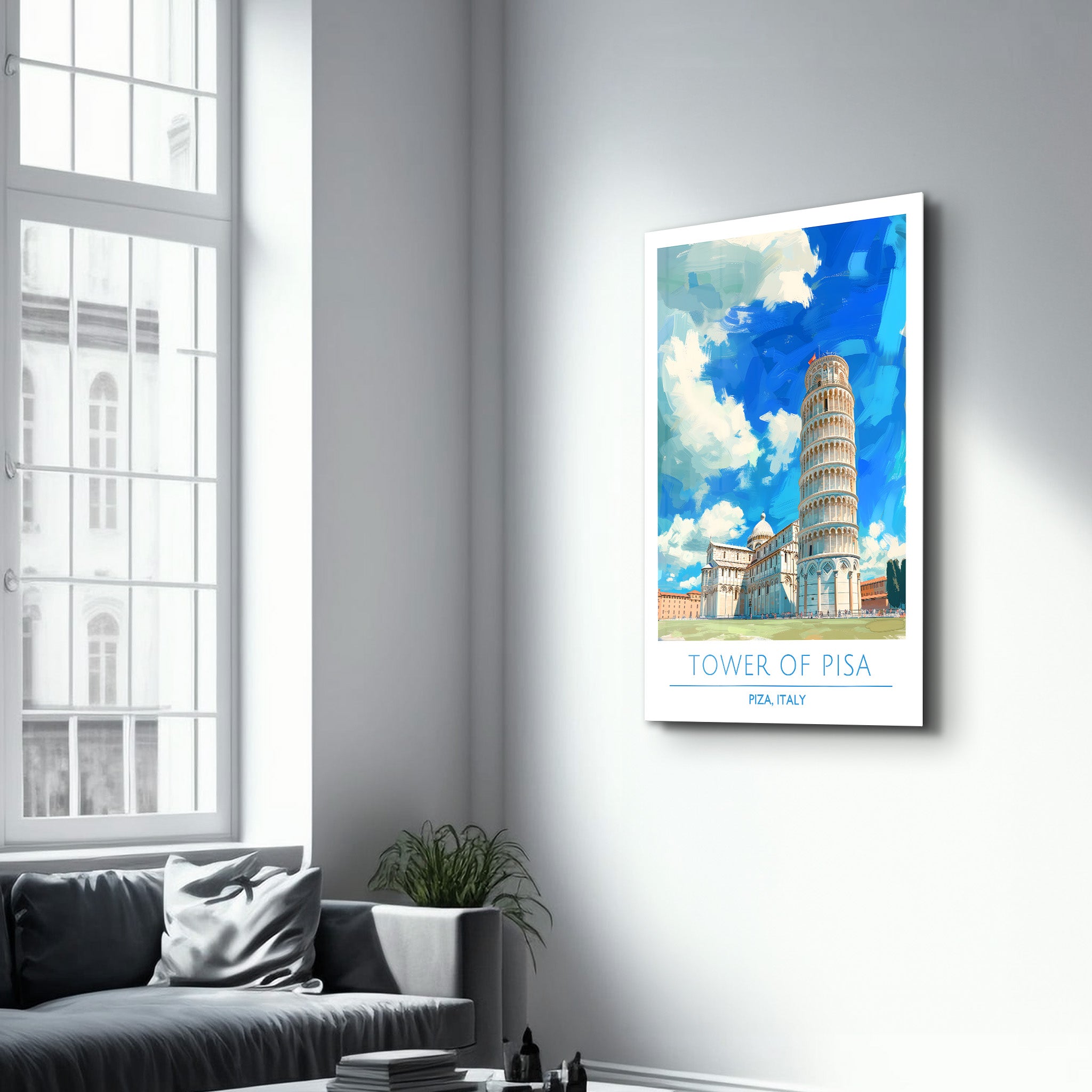 Turm von Pisa-Piza Italien-Reiseposter | <tc>Glasbild</tc>