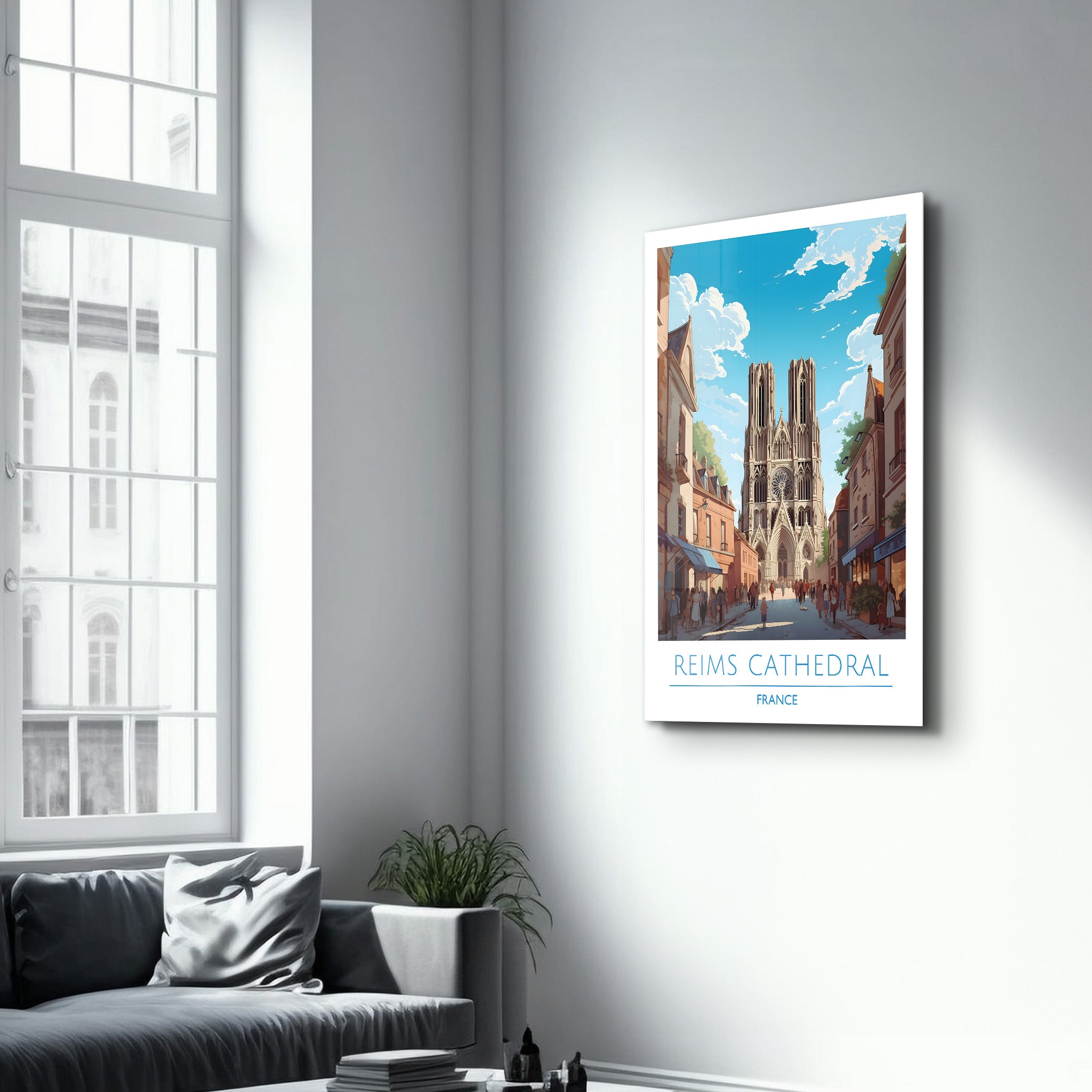 Kathedrale von Reims Frankreich-Reiseposter | <tc>Glasbild</tc>