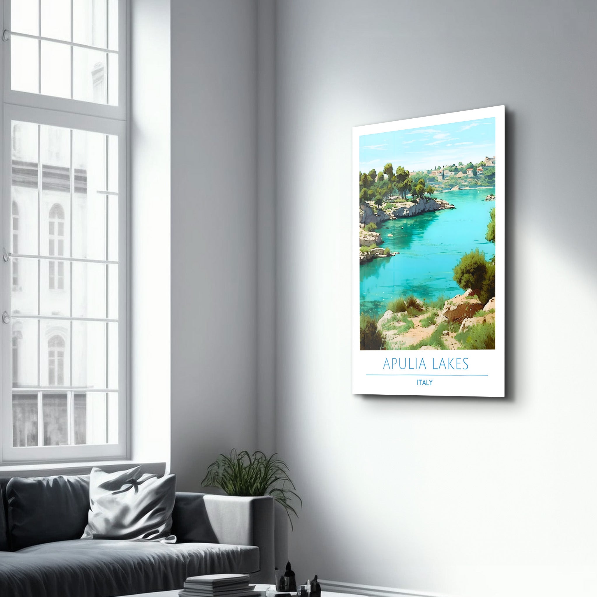 Apulien-Seen Italien-Reiseposter | <tc>Glasbild</tc>